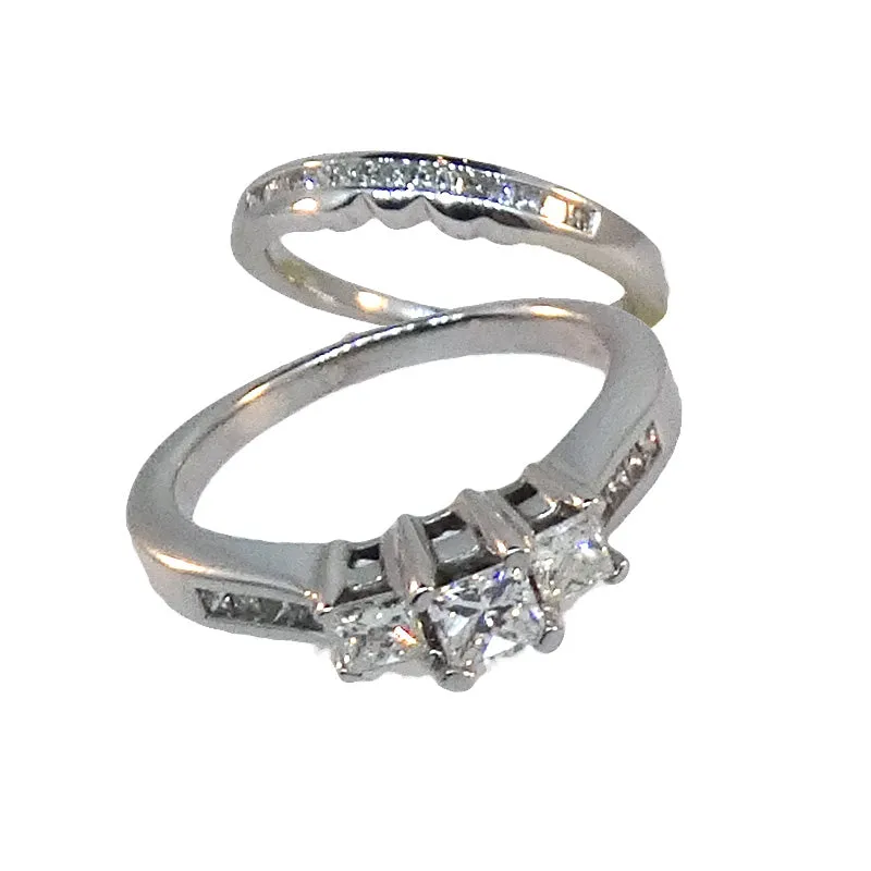 14KT W/G Princess Cut Diamond Wedding Set