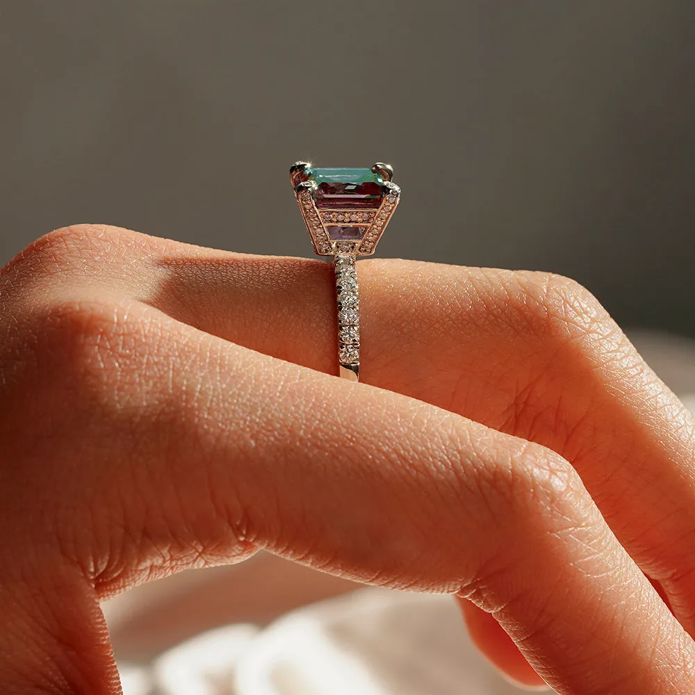 3 CT. Princess Cut Alexandrite Engagement Ring With Moissanite Accents