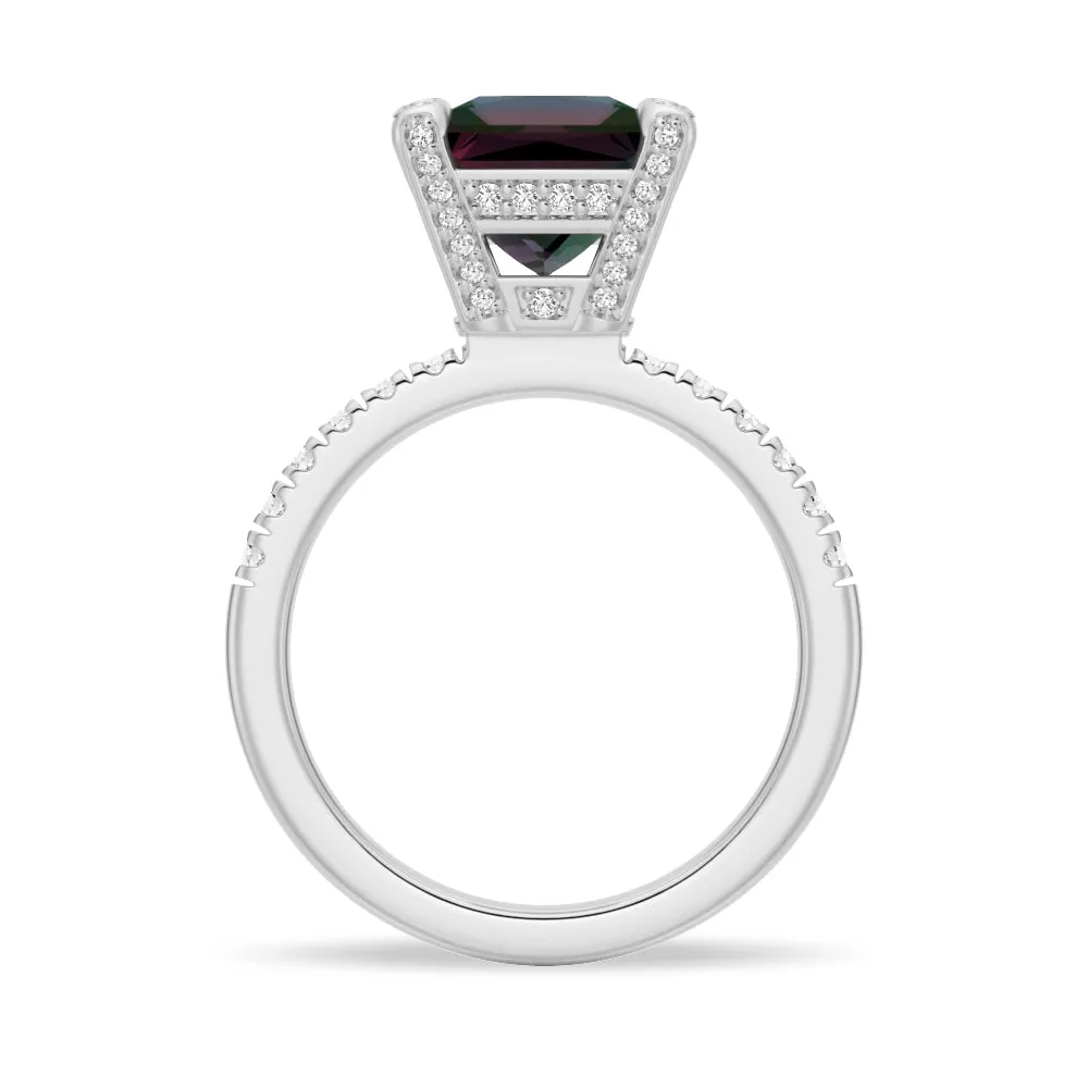 3 CT. Princess Cut Alexandrite Engagement Ring With Moissanite Accents