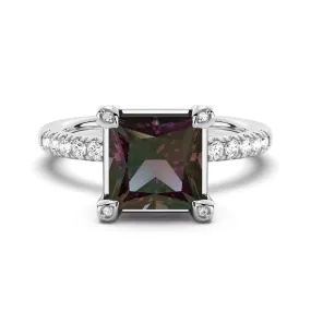 3 CT. Princess Cut Alexandrite Engagement Ring With Moissanite Accents