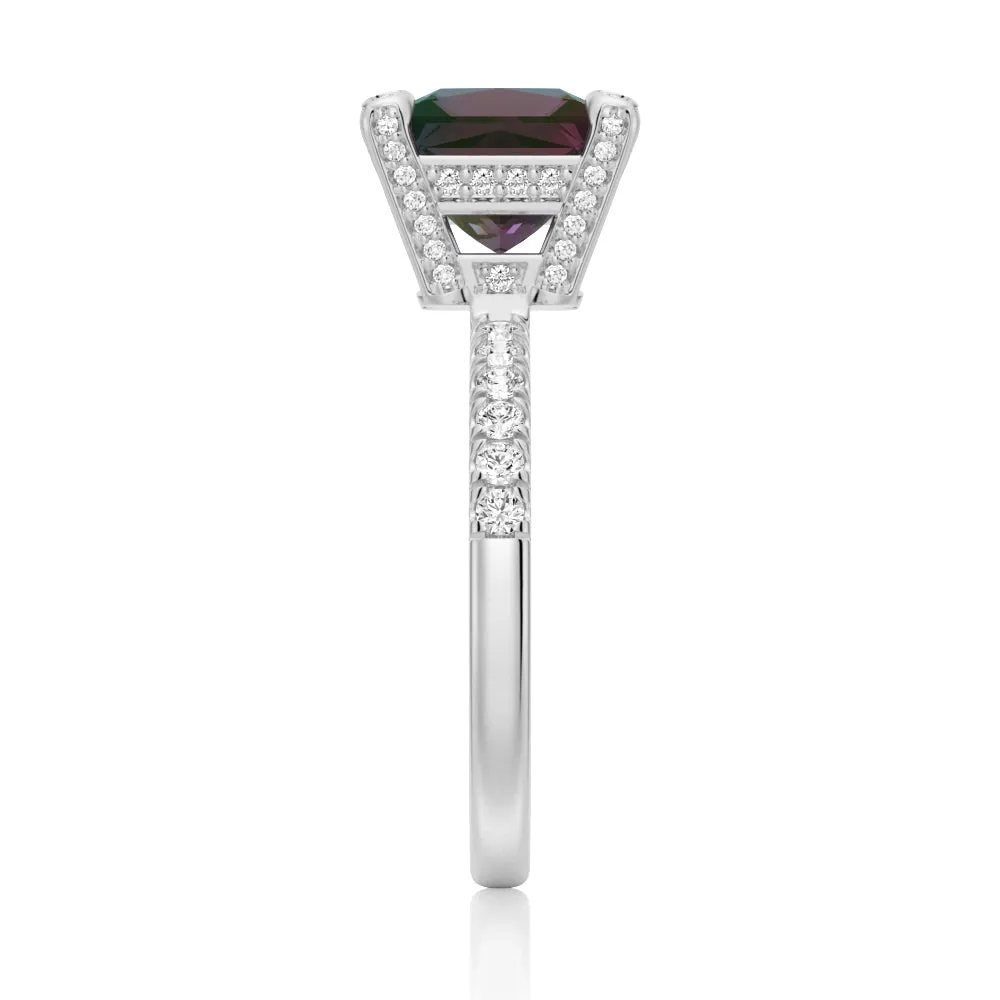 3 CT. Princess Cut Alexandrite Engagement Ring With Moissanite Accents