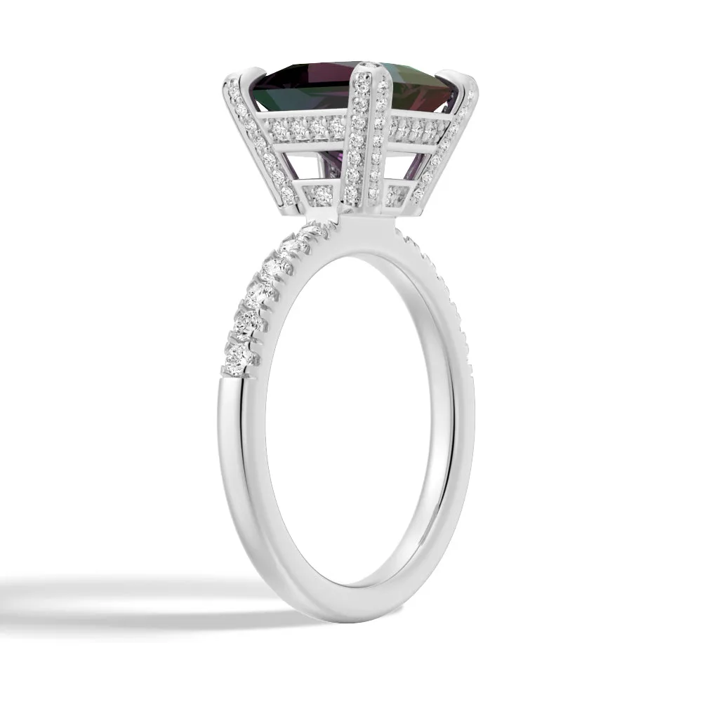 3 CT. Princess Cut Alexandrite Engagement Ring With Moissanite Accents