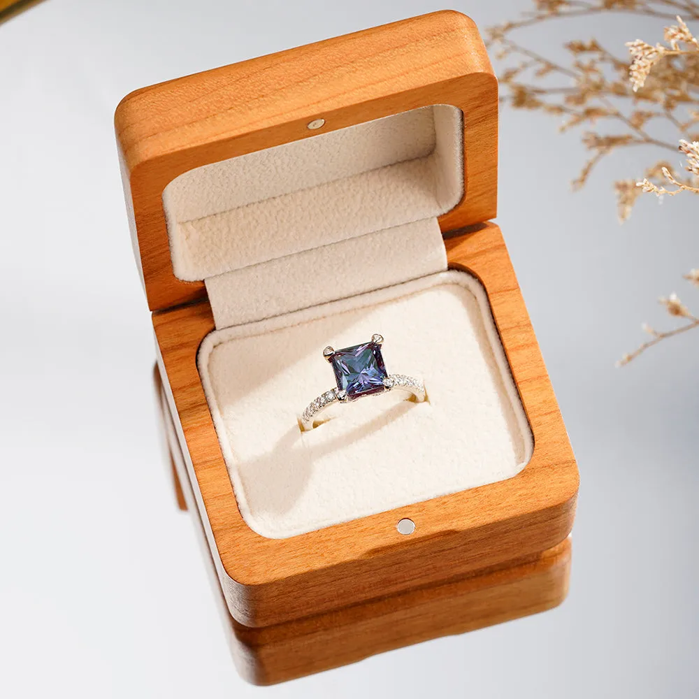 3 CT. Princess Cut Alexandrite Engagement Ring With Moissanite Accents