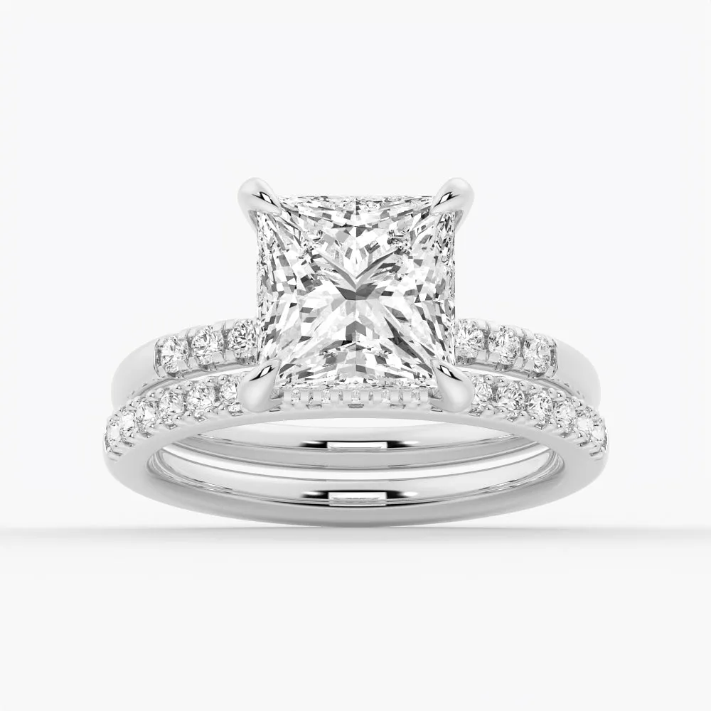 3 CT. Princess Cut Moissanite Engagement Ring With Hidden Halo