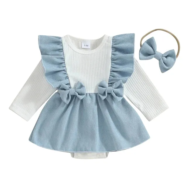 AMALIA Corduroy Bowtie Romper Dress