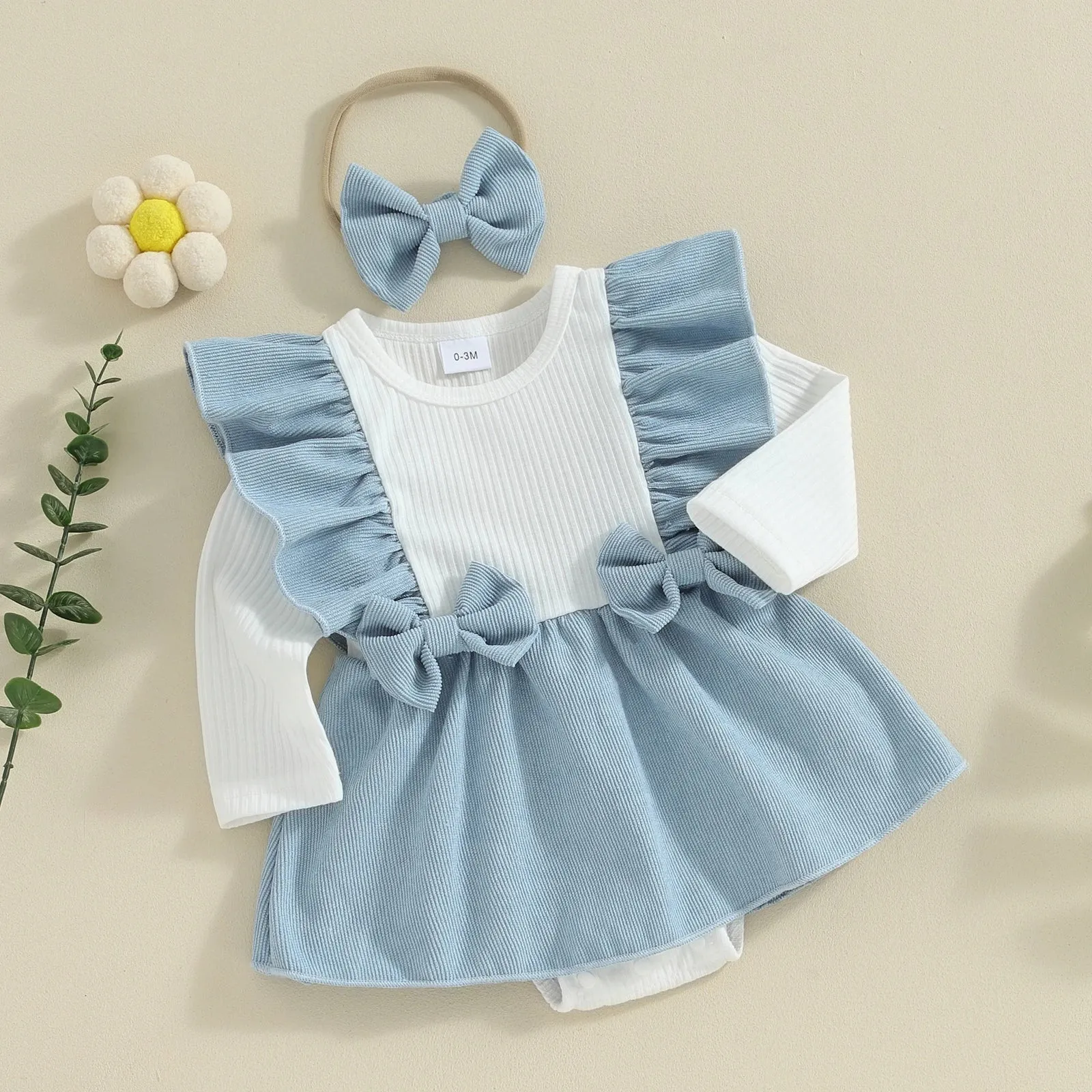 AMALIA Corduroy Bowtie Romper Dress