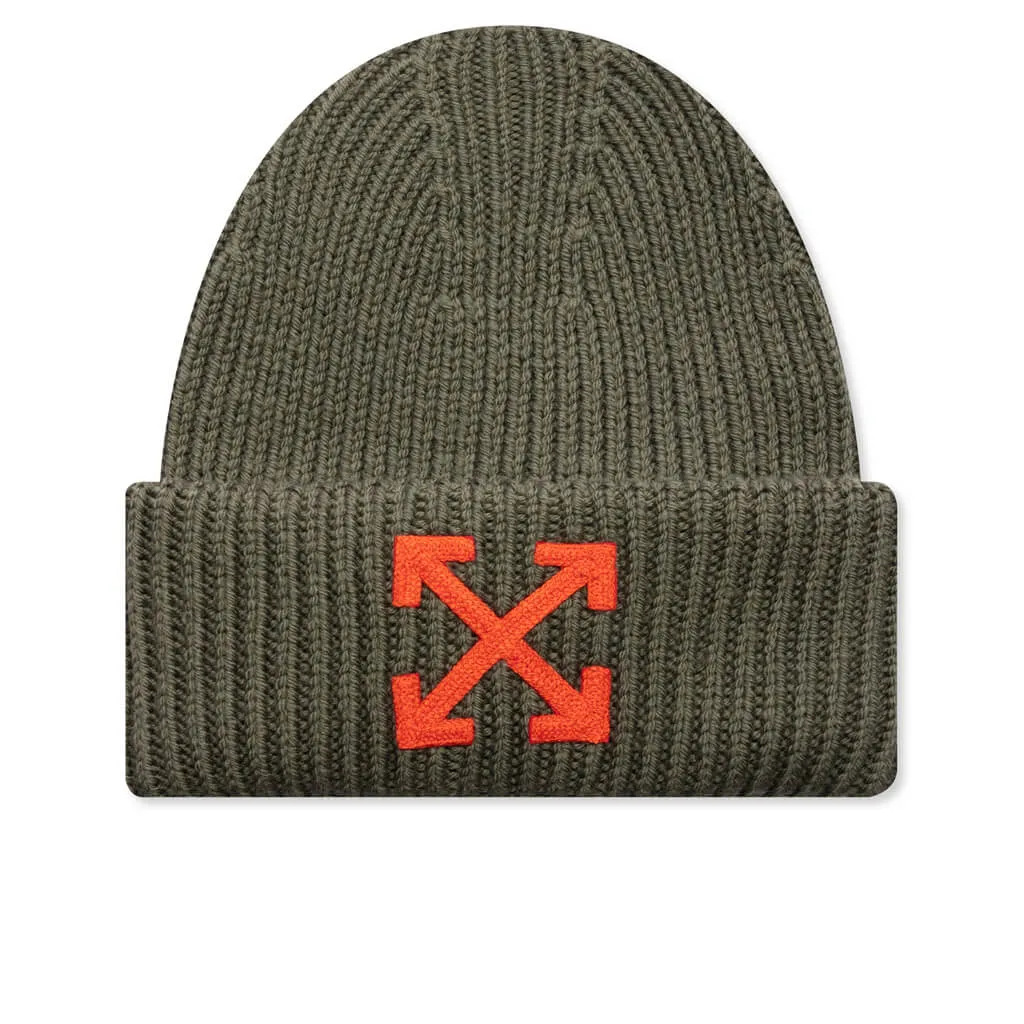 Arrow Ribbed Beanie - Army Green/Orange