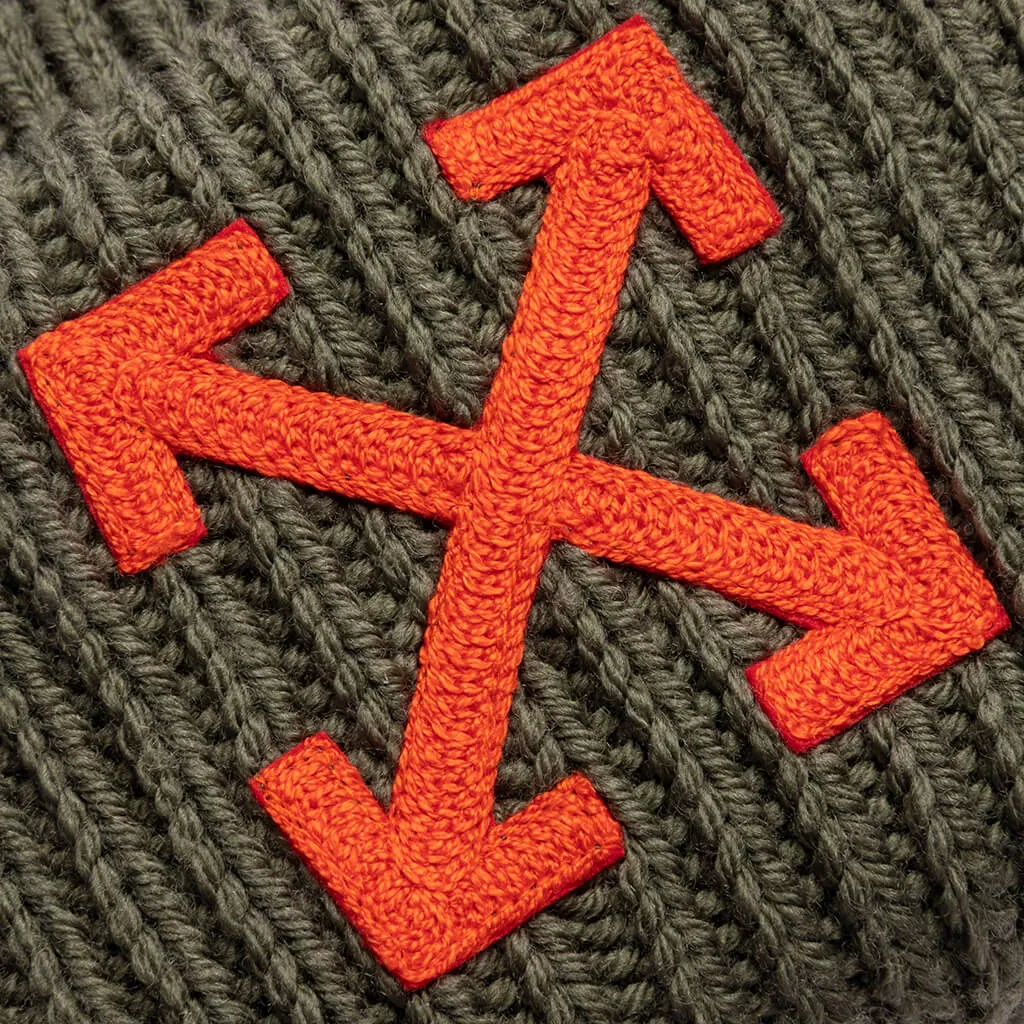 Arrow Ribbed Beanie - Army Green/Orange