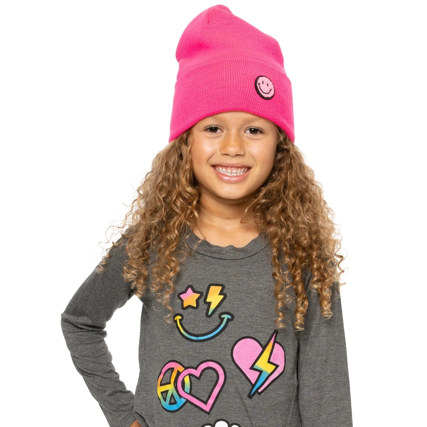 Beanies With Happy Face Patches- Girls