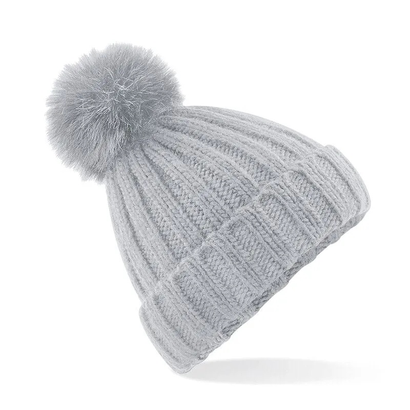 Beechfield Verbier Faux Fur Pop Pom Chunky Beanie