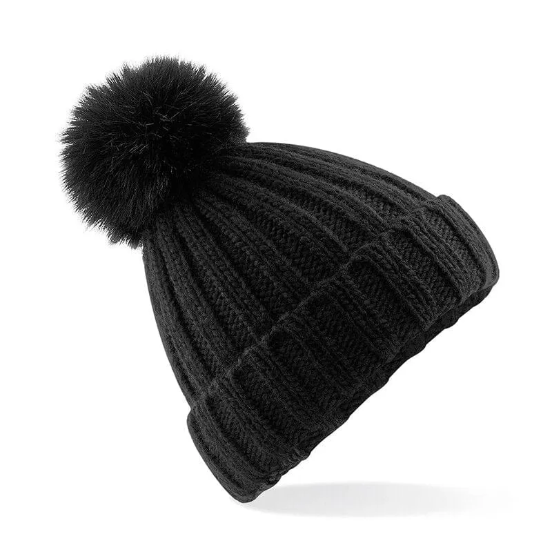 Beechfield Verbier Faux Fur Pop Pom Chunky Beanie