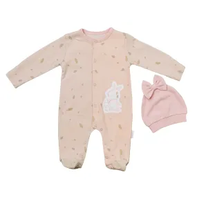 Beige Bunny Leaf Print Babysuit