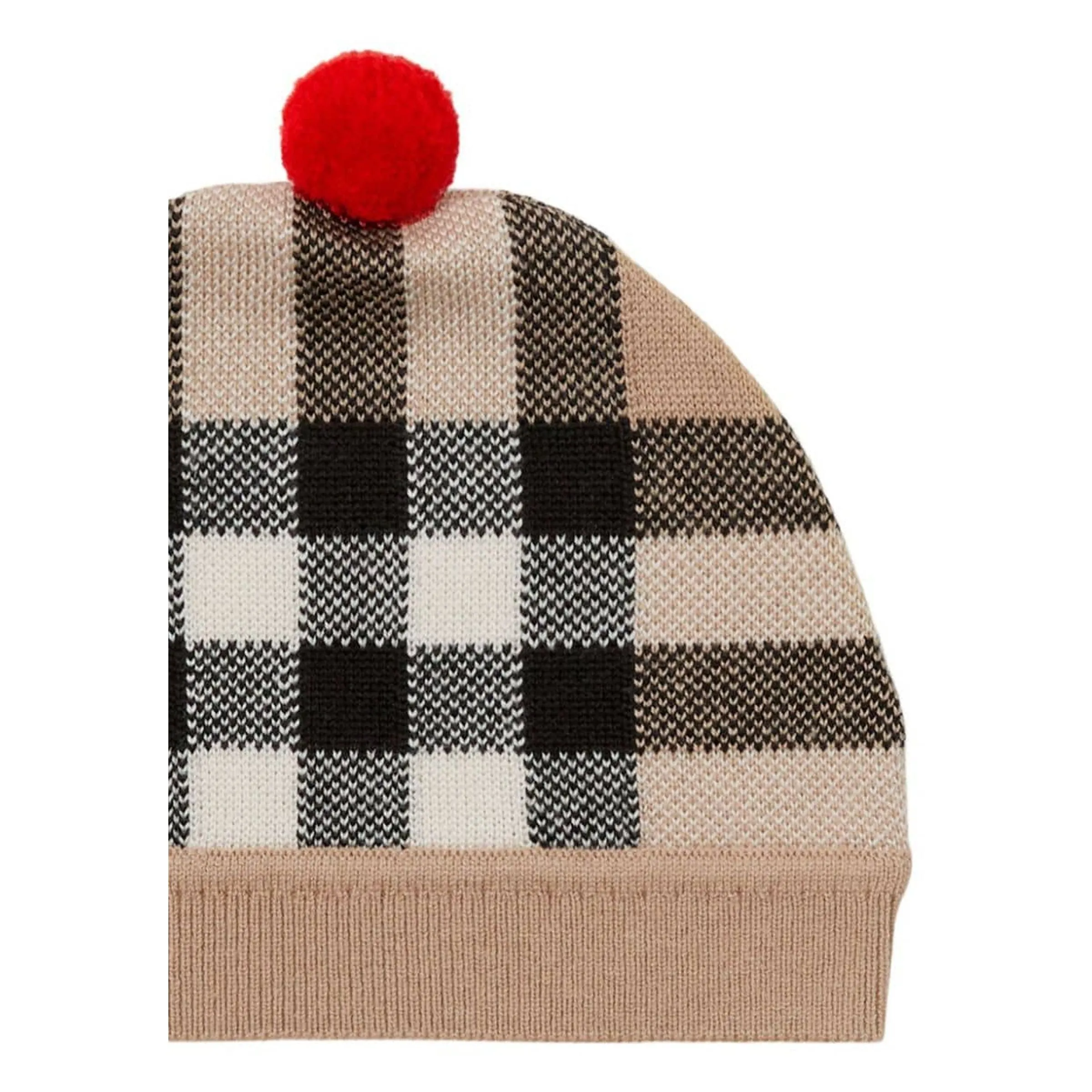 Beige Check-Pattern Knitted Beanie