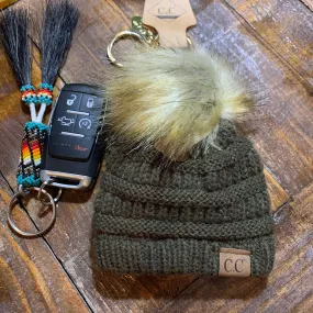 Brown CC beanie hat keychain