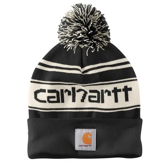 Carhartt Knit Pom-Pom Cuffed Beanie - Black / Winter White