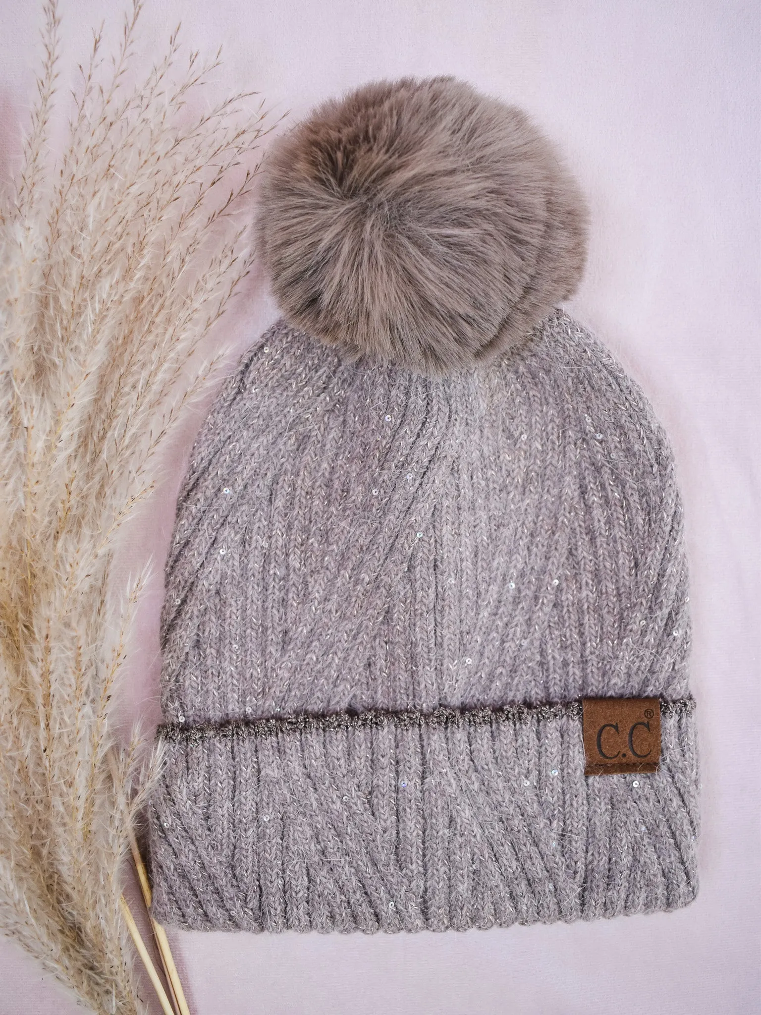 C.C Sequin Pom Beanie