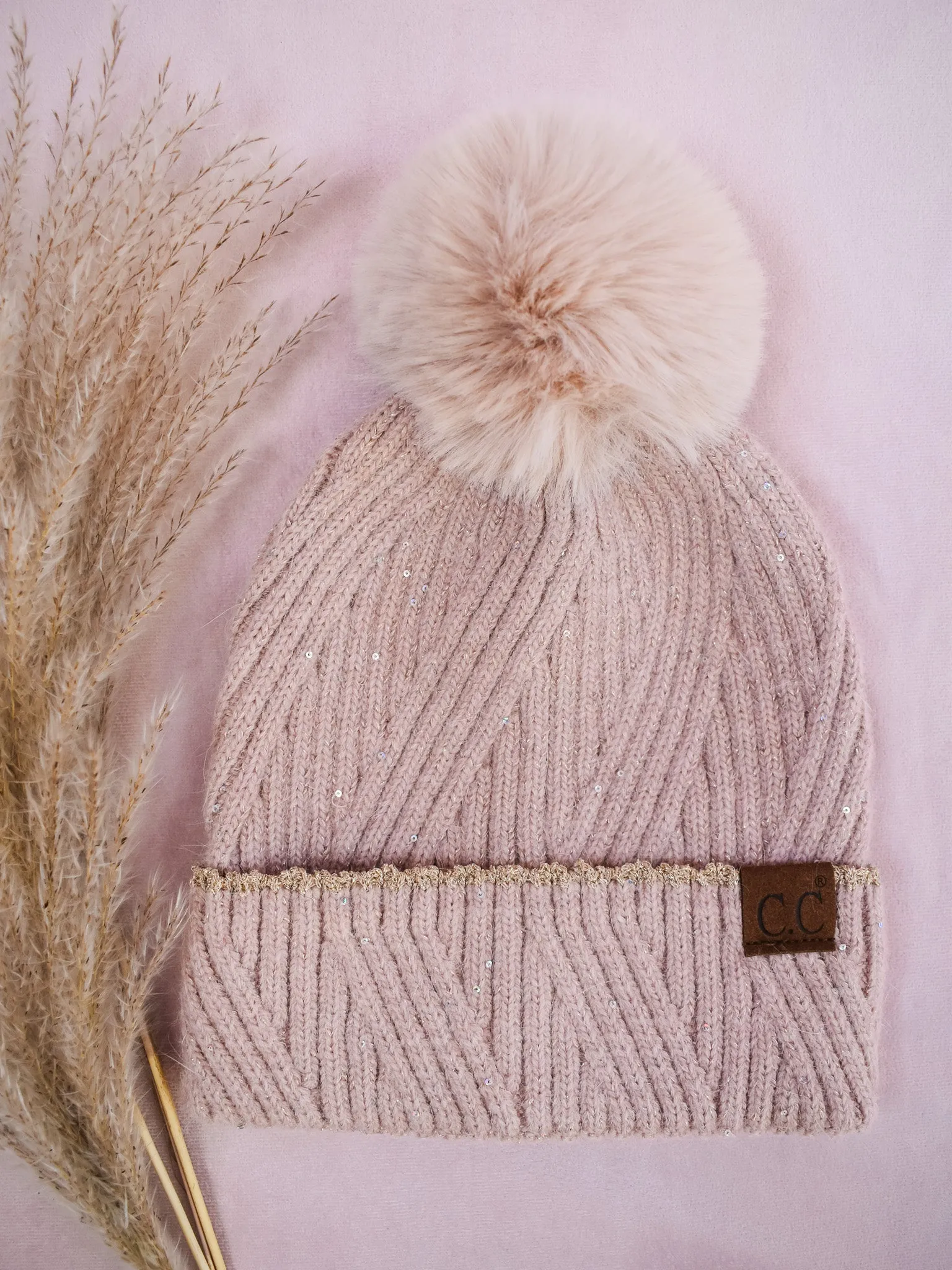 C.C Sequin Pom Beanie