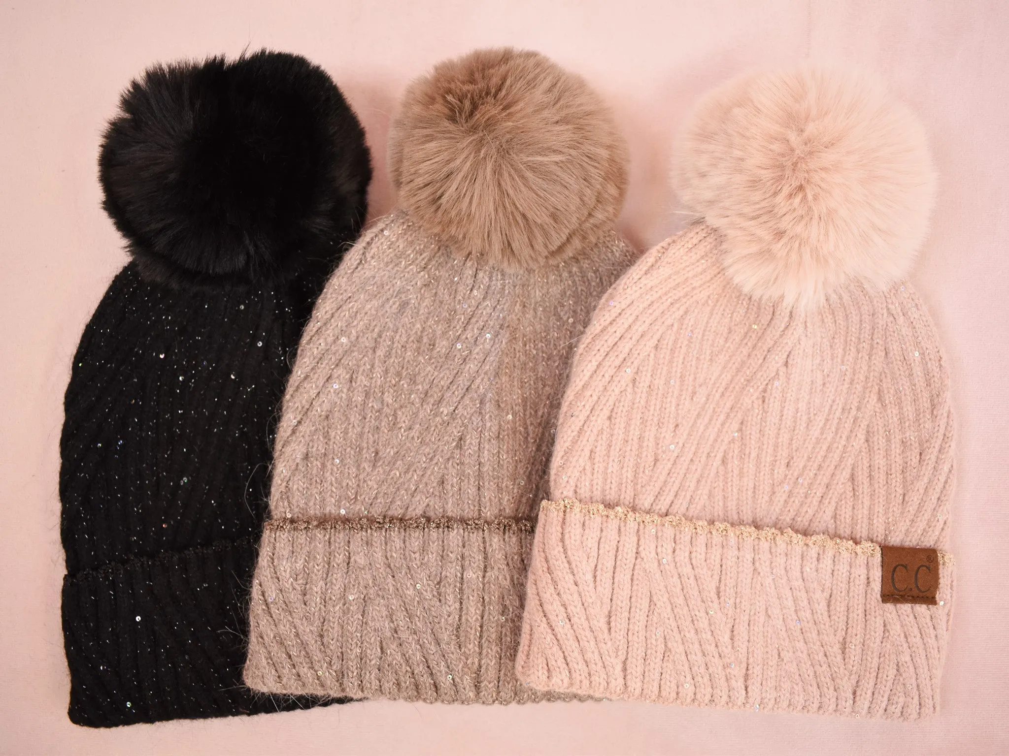 C.C Sequin Pom Beanie