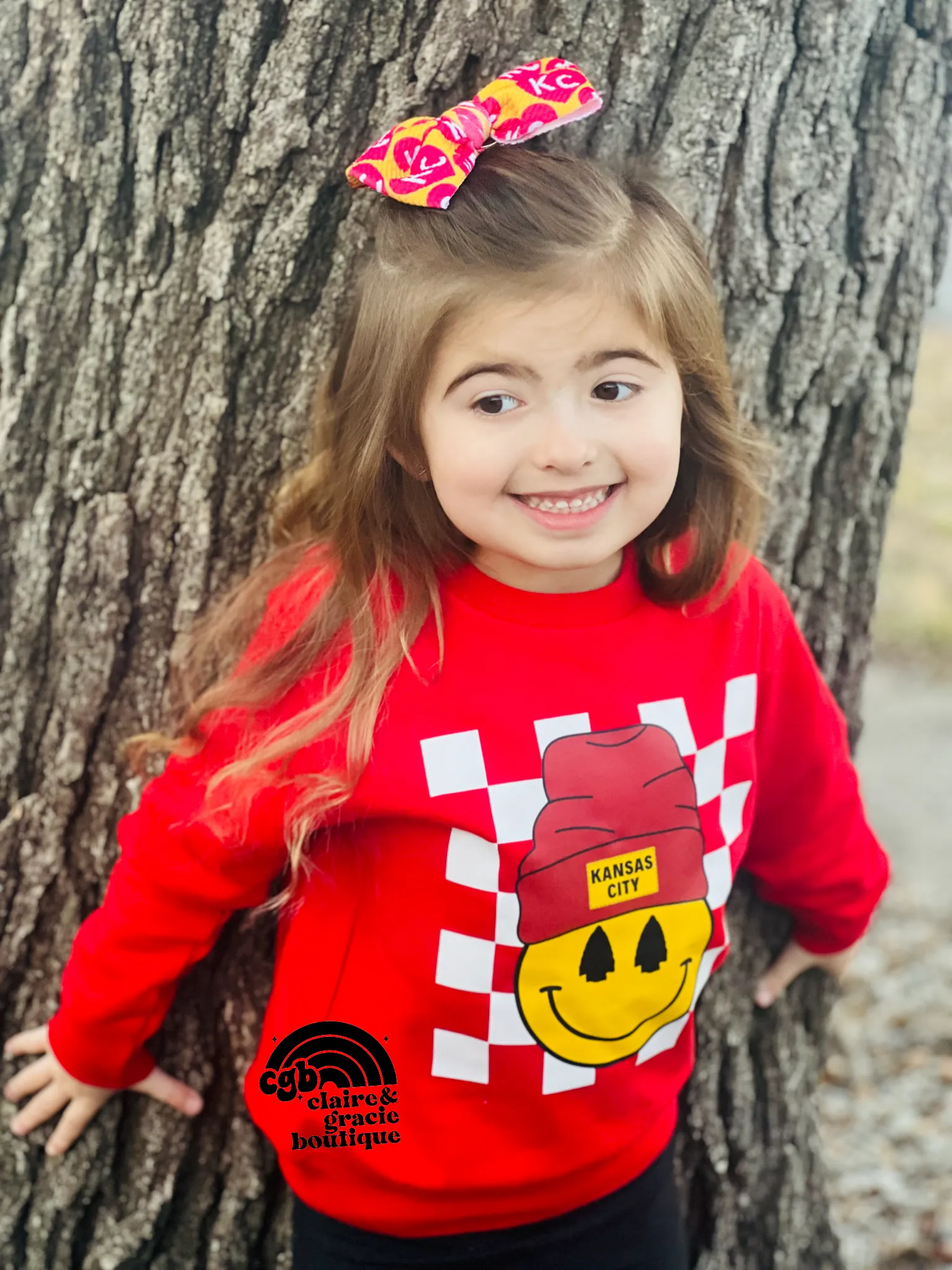 Checkered Smiley Kansas City Sweatshirt | Adult Youth Toddler | RED FRIDAY