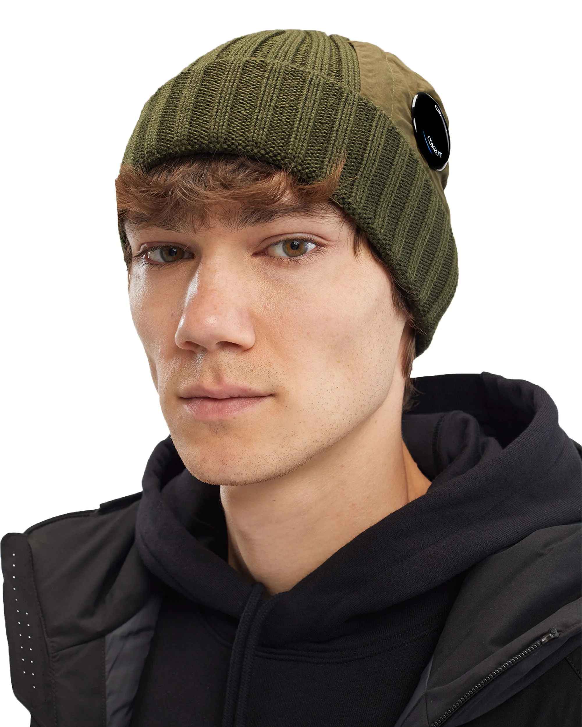 CP Company Extrafine Merino Wool Side Lens Beanie Ivy Green