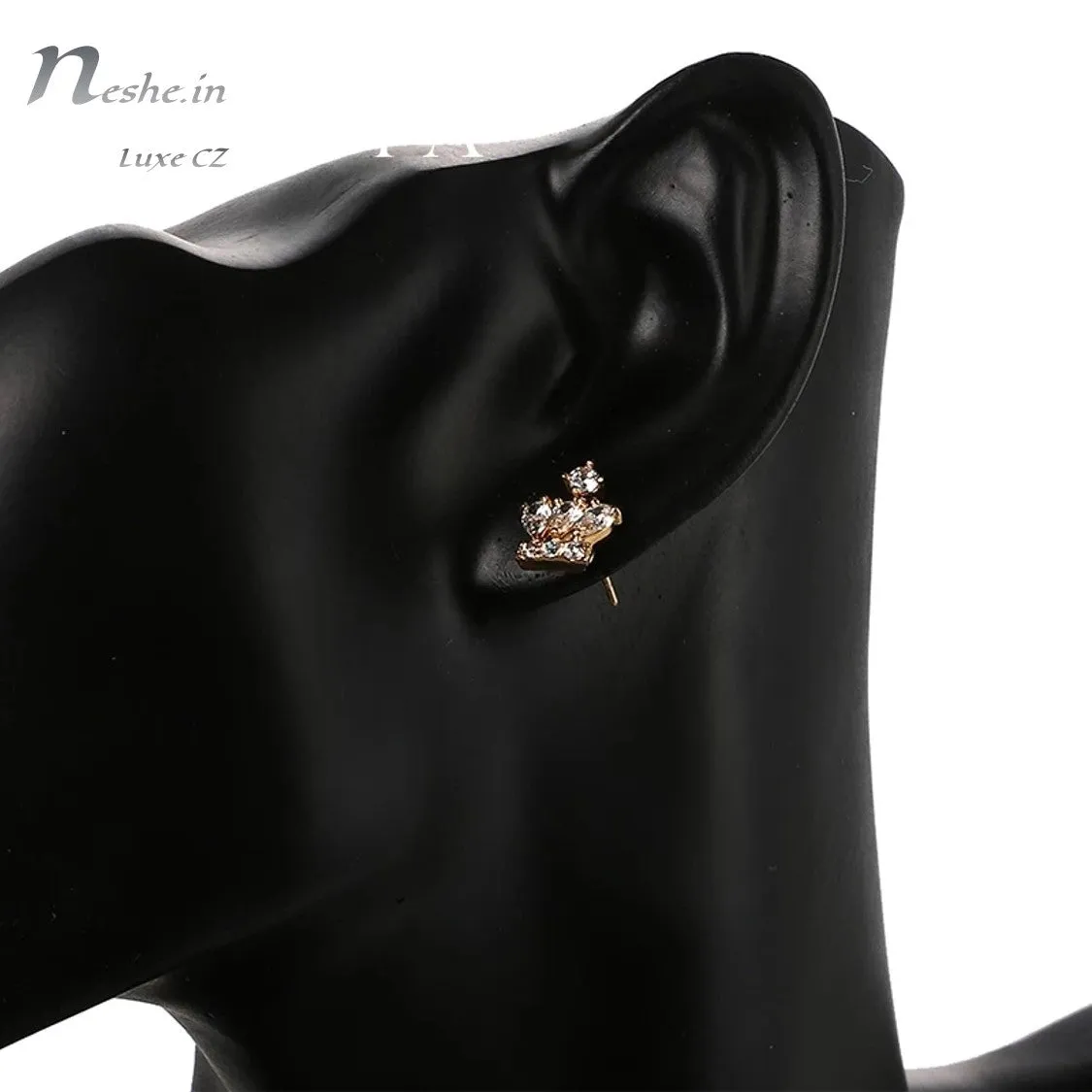 Cute Lovely Golden CZ Crystal Crown Stud Earrings