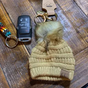 Dark tan CC beanie hat keychain