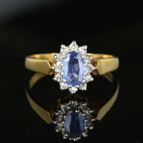 Diamond Cluster Halo Ceylon Sapphire Ring in Gold