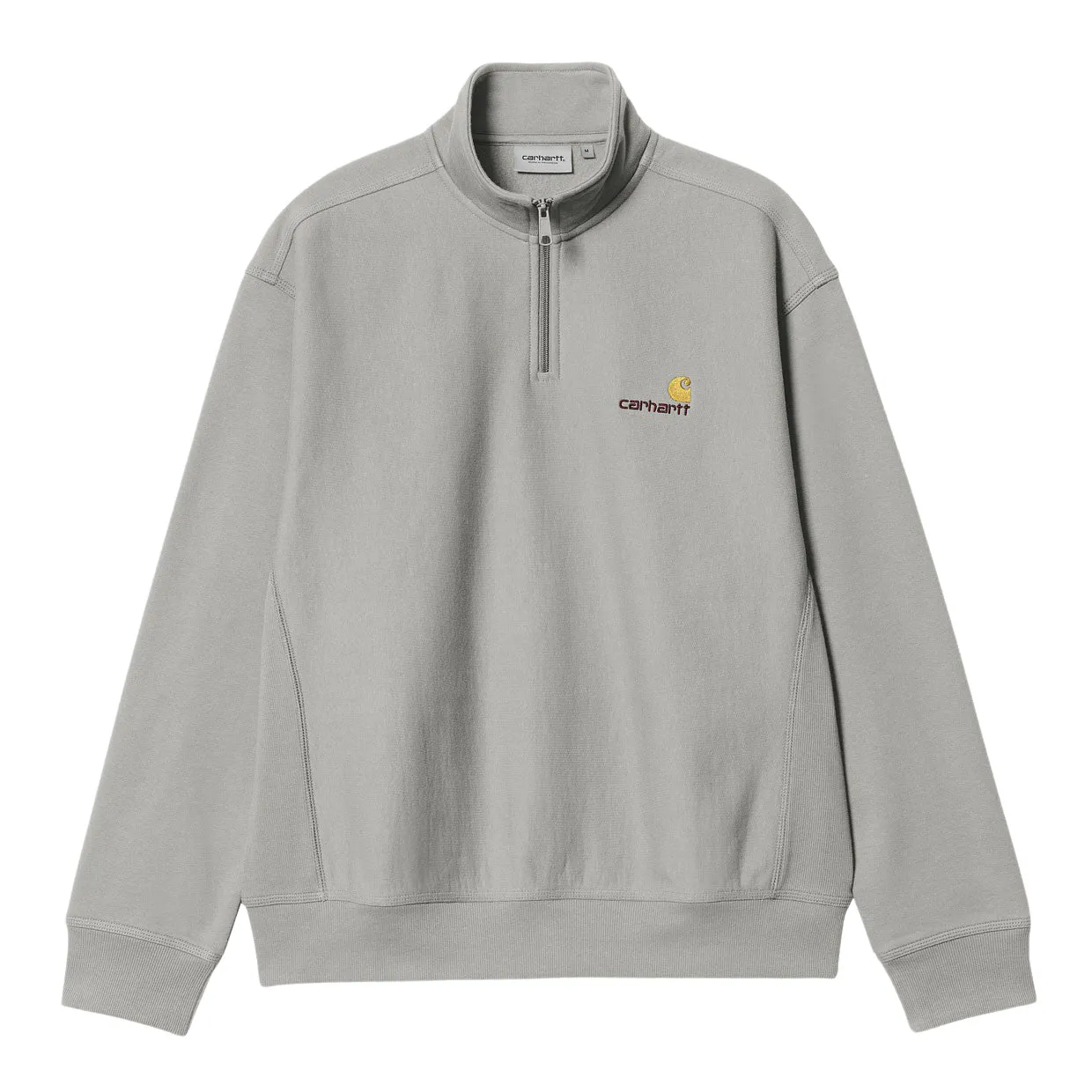 Felpa Uomo Carhartt WIP Half Zip American Script Grigio Chiaro