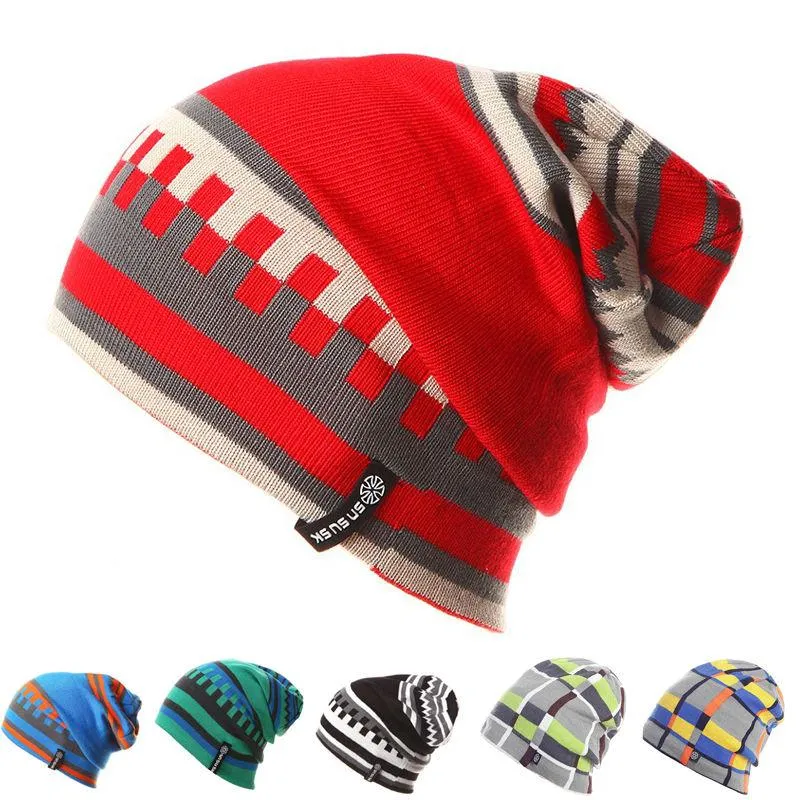 Geometric Patterns Plaid Knit Hat, Skull Cap or Beanie