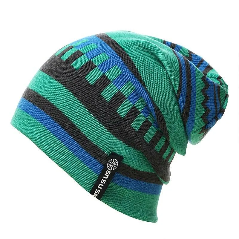 Geometric Patterns Plaid Knit Hat, Skull Cap or Beanie