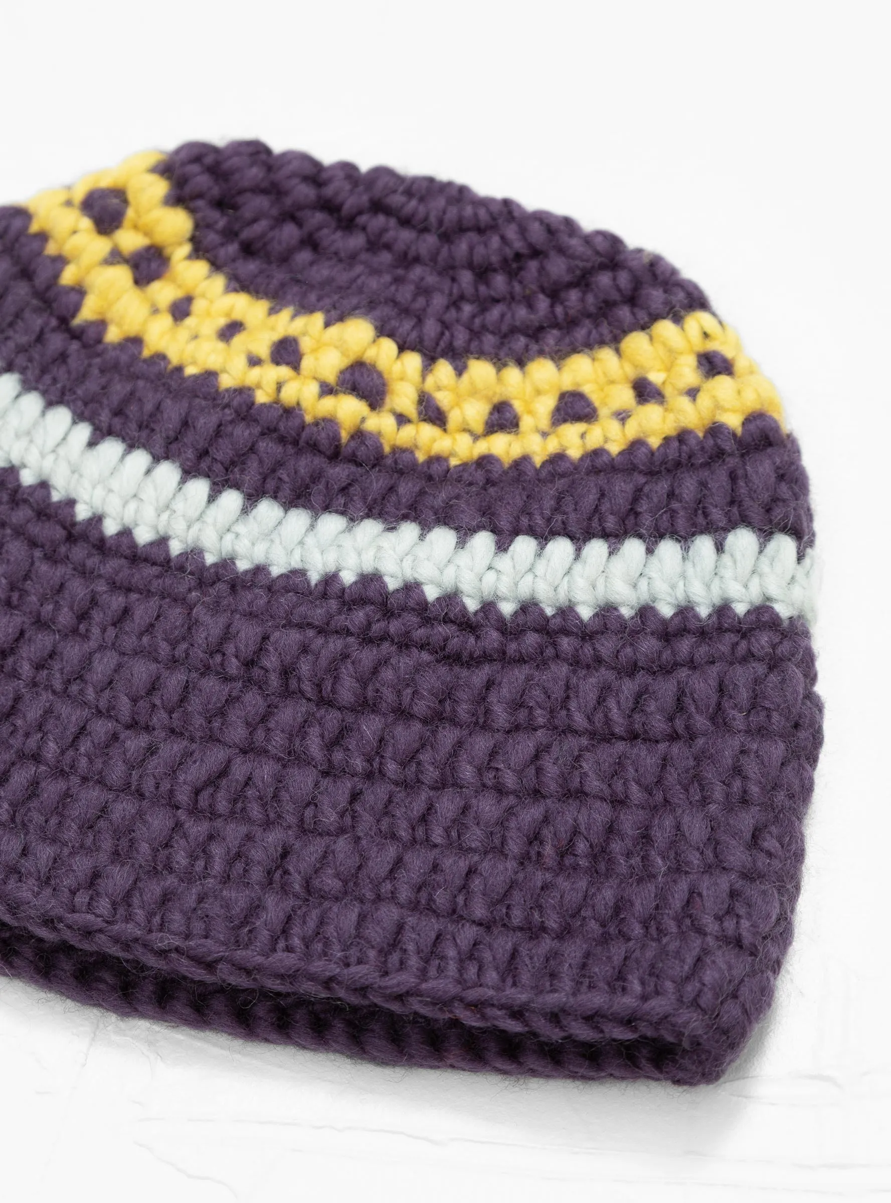 Hand Knit Roll Beanie Purple