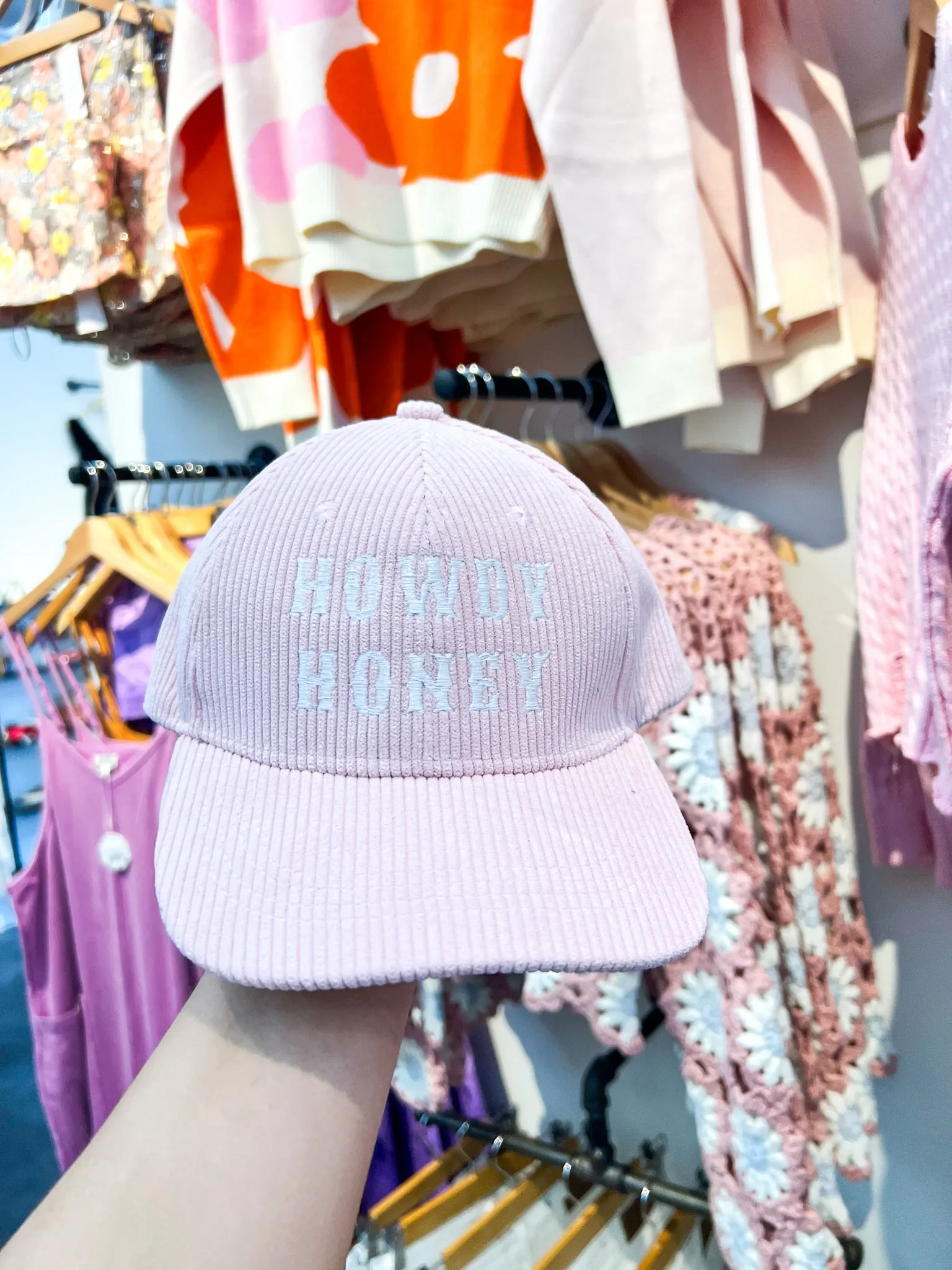 Howdy Honey Embroidered Corded Hat- Pink