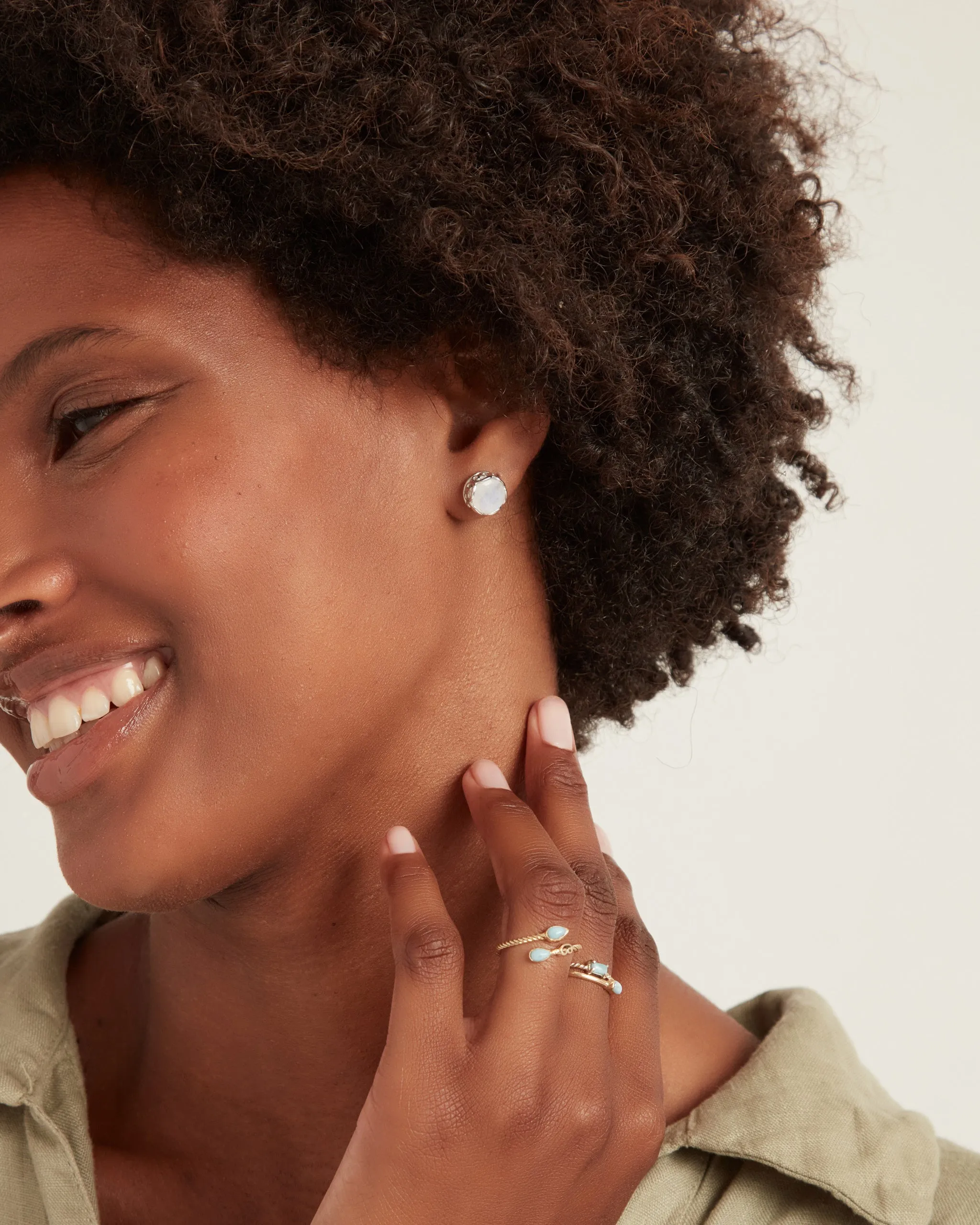 Large Princess Petroglyph Stone Studs - Moonstone