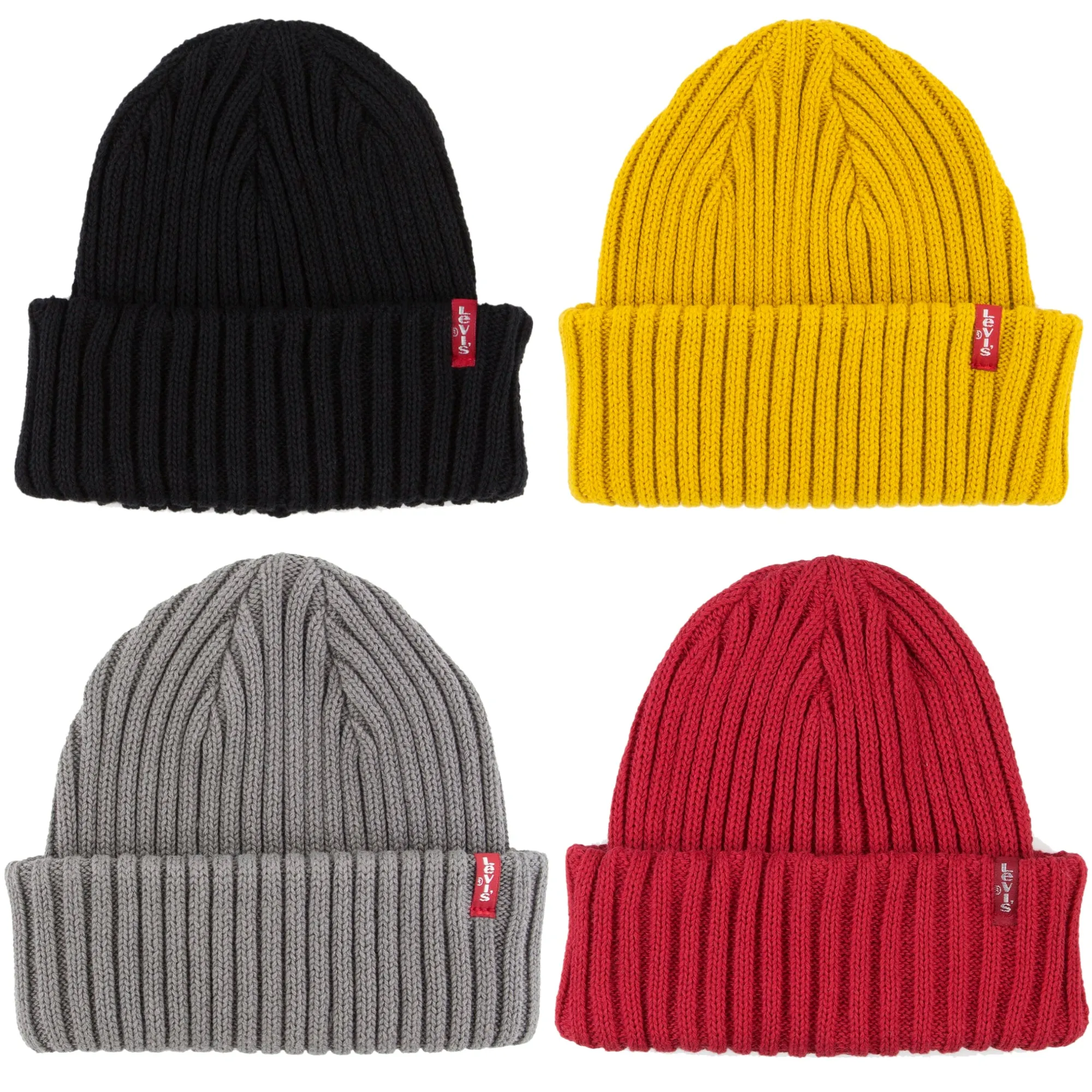 Mens Levis Ribbed Knit Beanie Hat - Stylish & Comfortable Winter Headwear