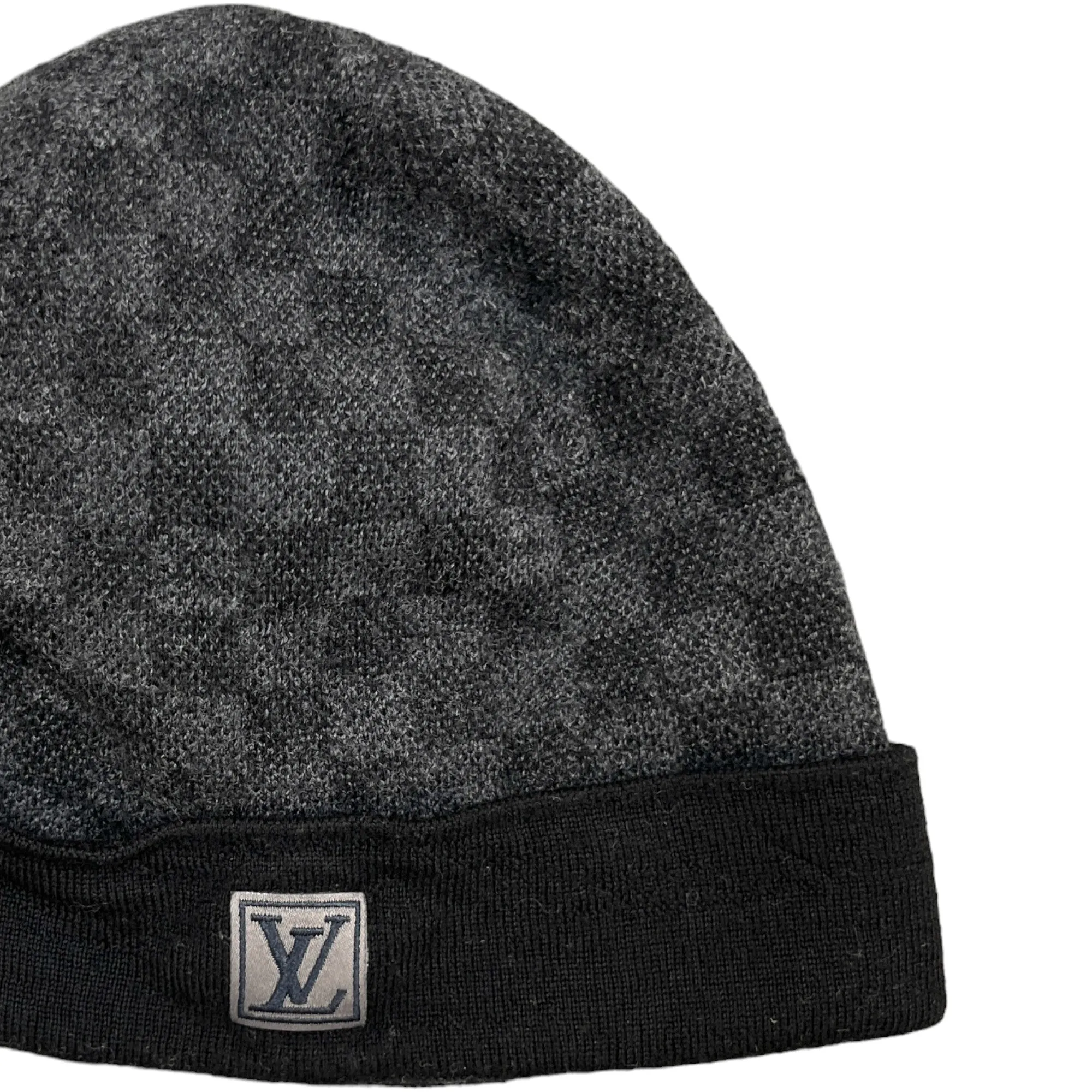 Mens Grey Petit Damier Knit Beanie Hat - Stylish Winter Accessory