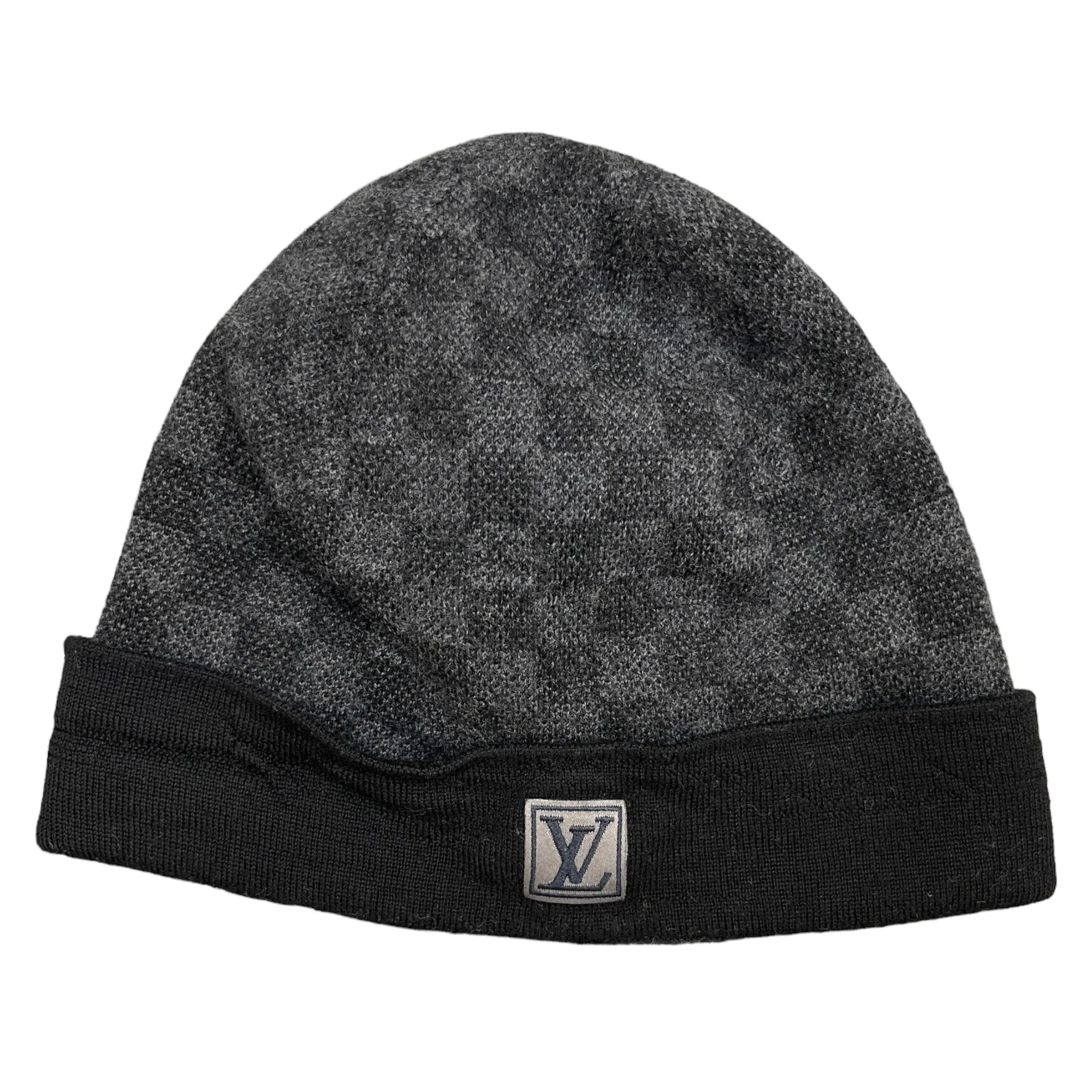 Mens Grey Petit Damier Knit Beanie Hat - Stylish Winter Accessory