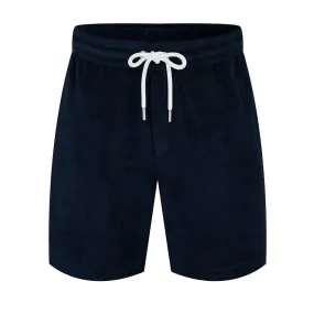 MONCLER SIDE STRIPE TOWELLING SHORTS NAVY BLUE