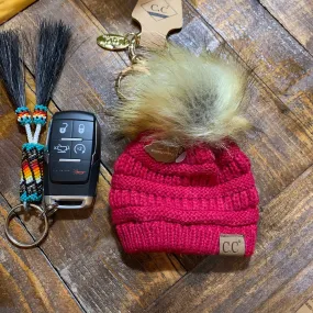 Raspberry CC beanie hat keychain