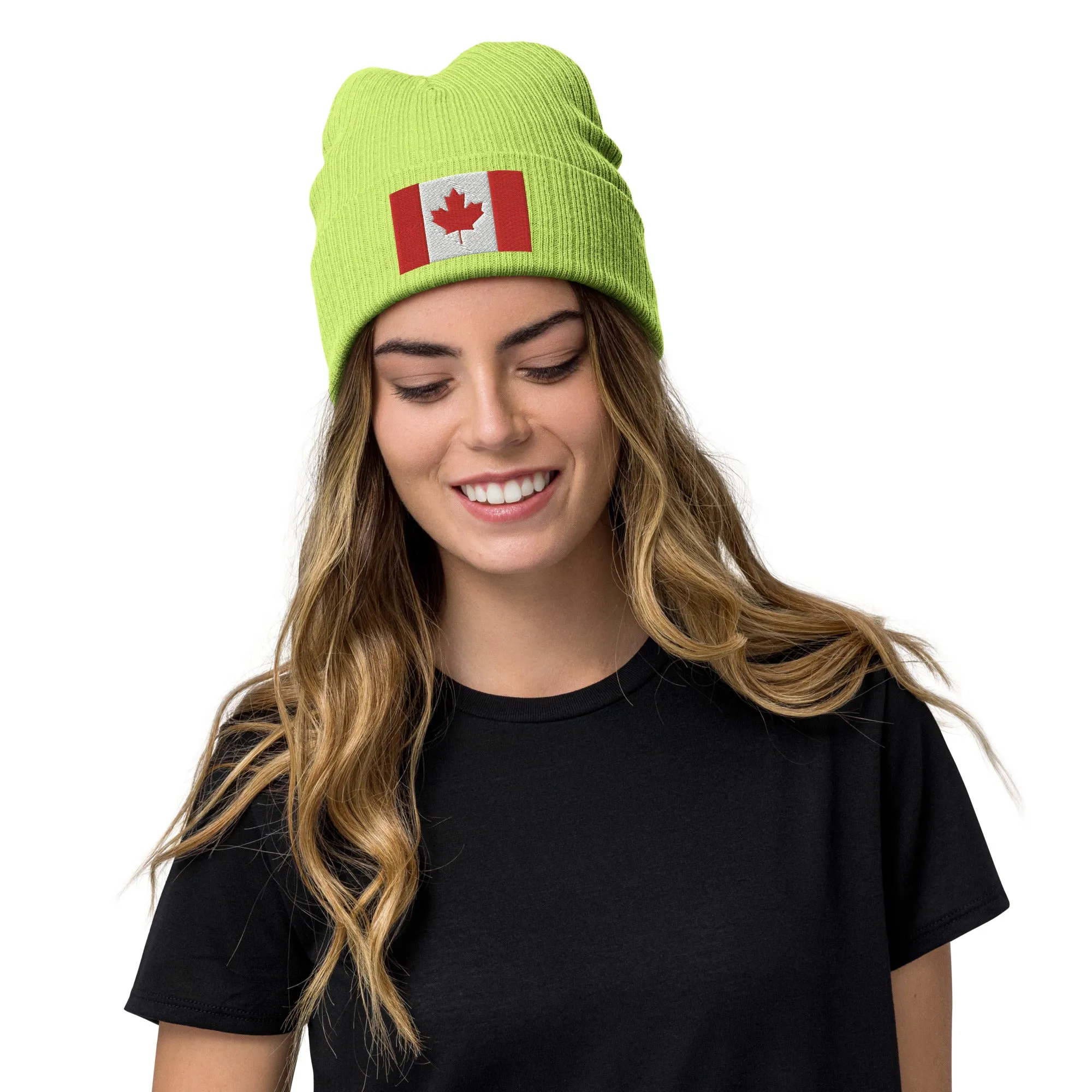 Recycled Polyester Canada Beanie / Embroidered Premium Quality Canada Flag Beanie / 8 Colors