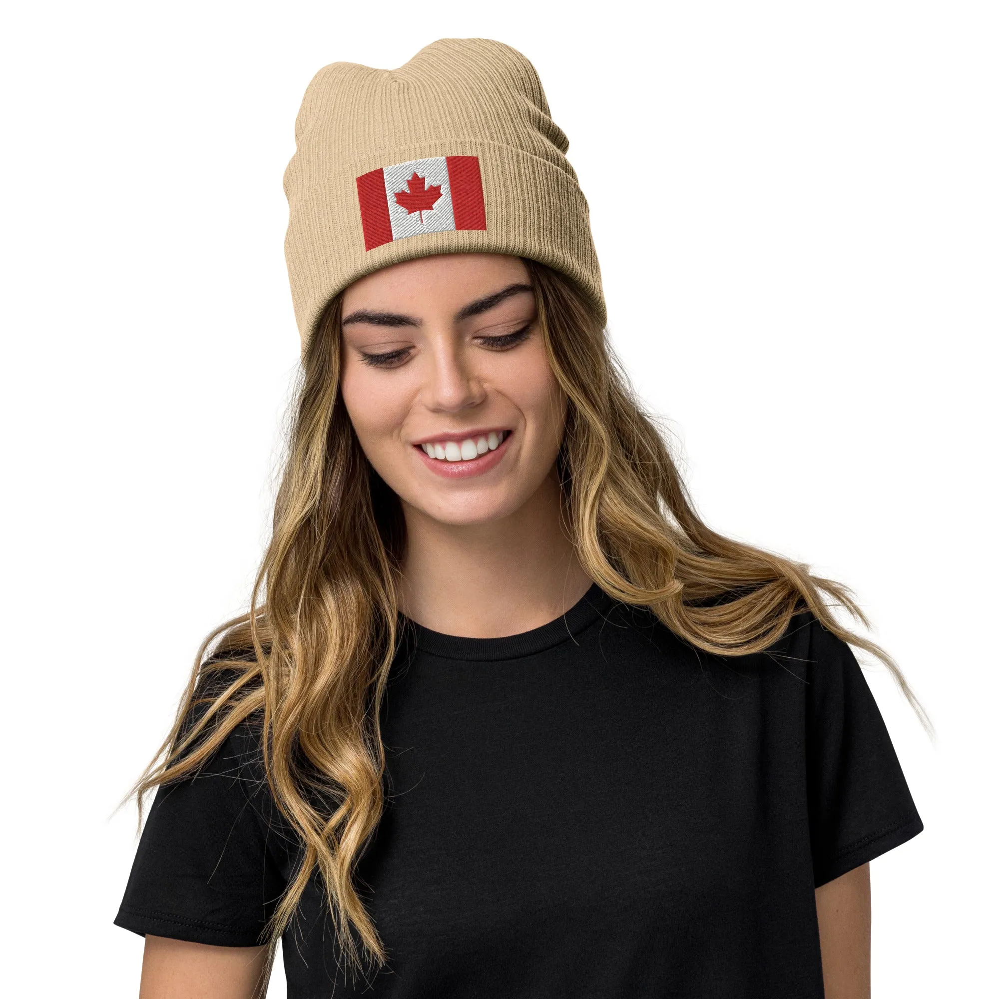 Recycled Polyester Canada Beanie / Embroidered Premium Quality Canada Flag Beanie / 8 Colors