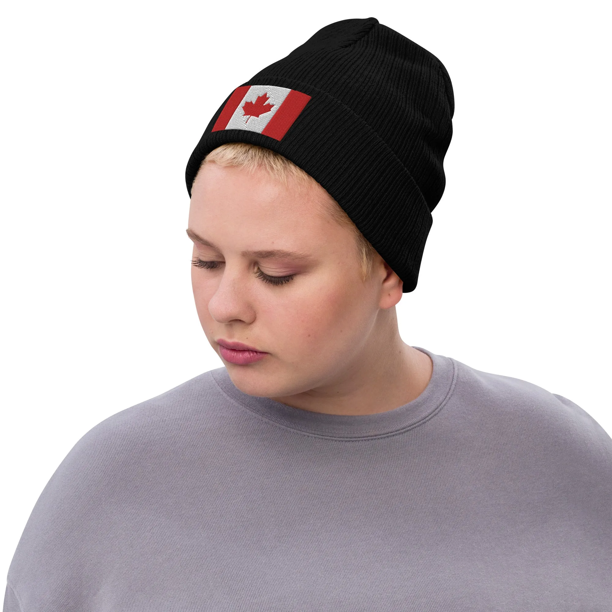 Recycled Polyester Canada Beanie / Embroidered Premium Quality Canada Flag Beanie / 8 Colors