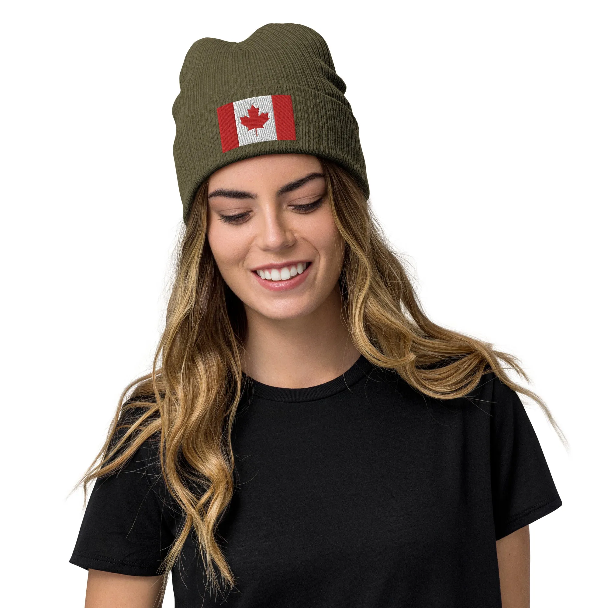 Recycled Polyester Canada Beanie / Embroidered Premium Quality Canada Flag Beanie / 8 Colors