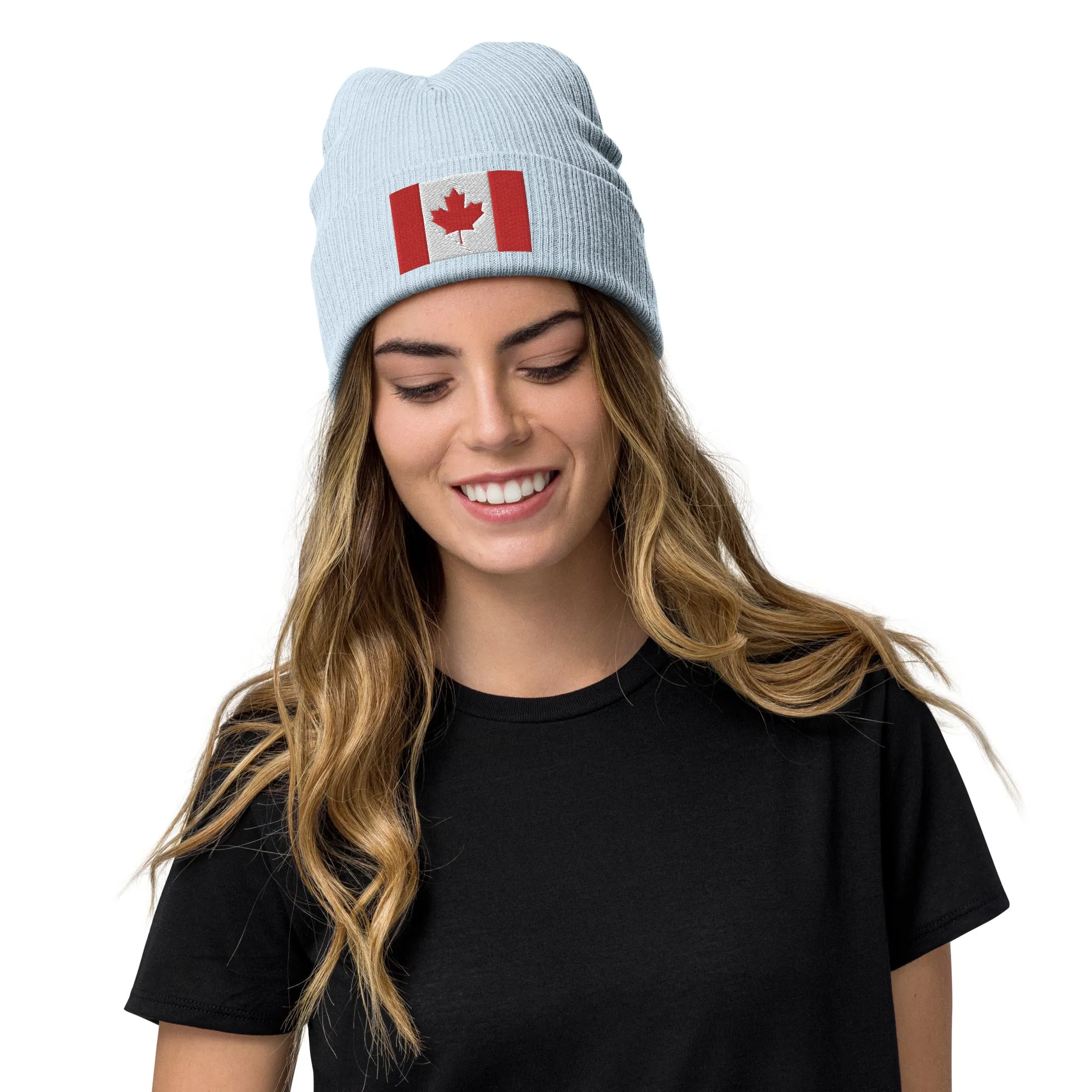 Recycled Polyester Canada Beanie / Embroidered Premium Quality Canada Flag Beanie / 8 Colors