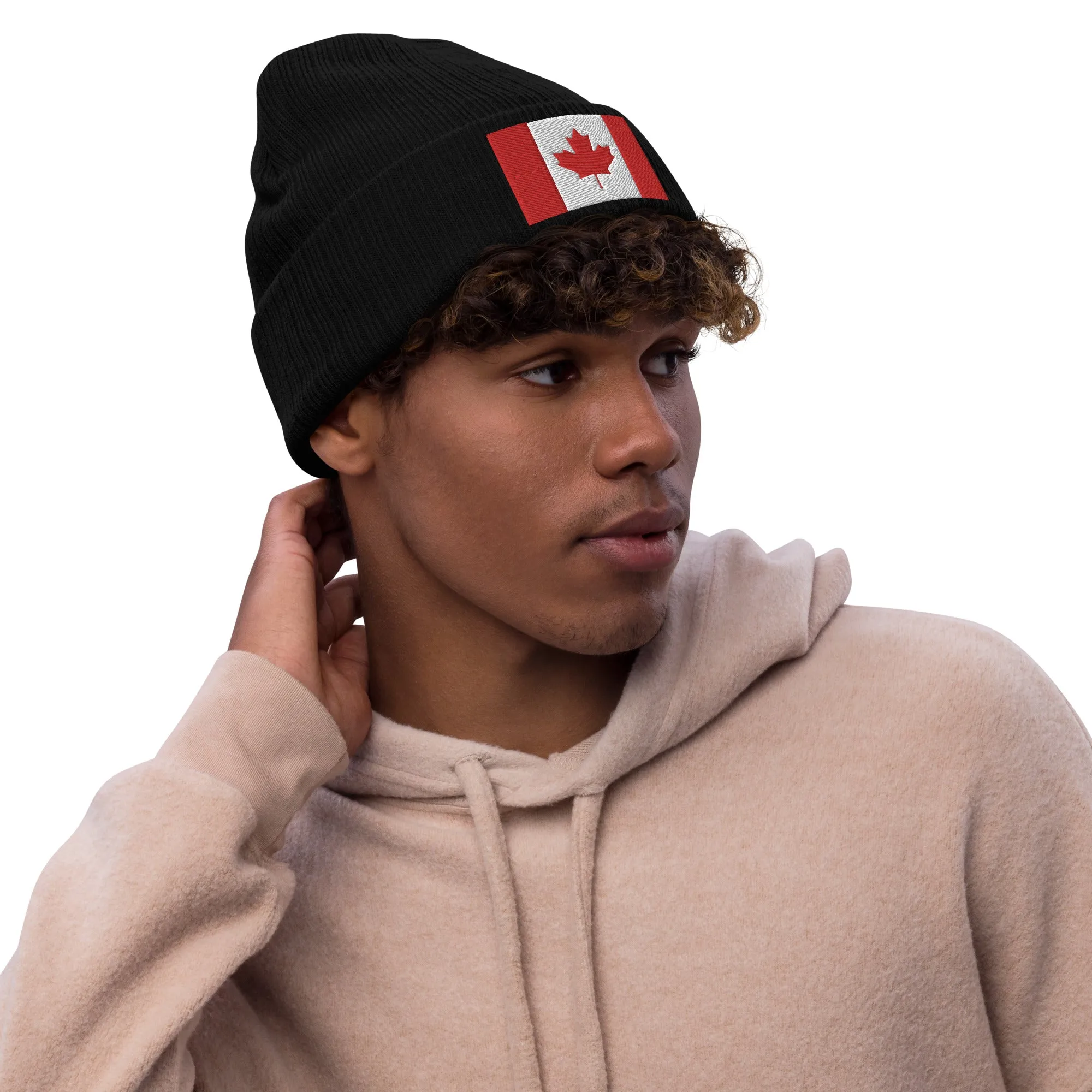 Recycled Polyester Canada Beanie / Embroidered Premium Quality Canada Flag Beanie / 8 Colors