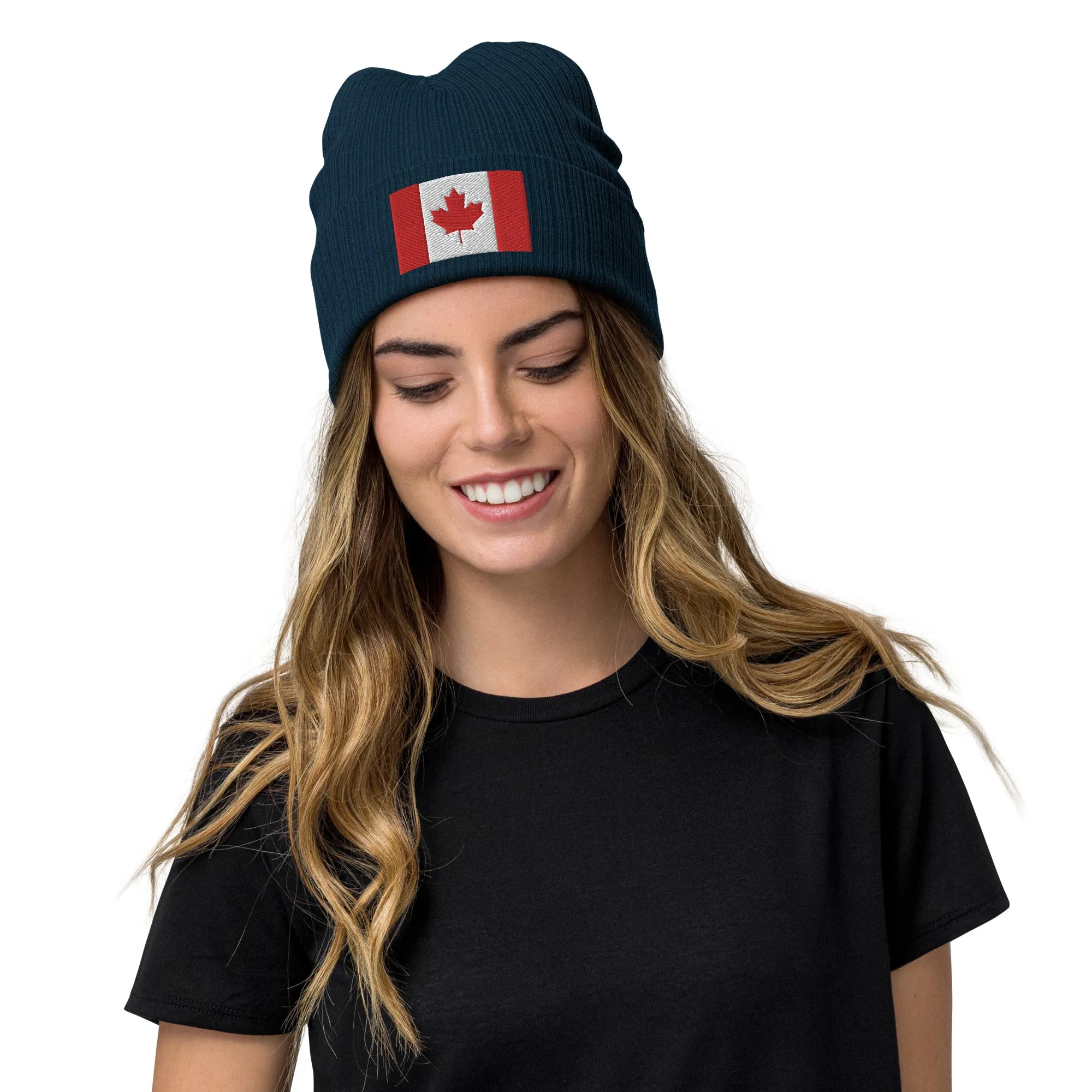 Recycled Polyester Canada Beanie / Embroidered Premium Quality Canada Flag Beanie / 8 Colors