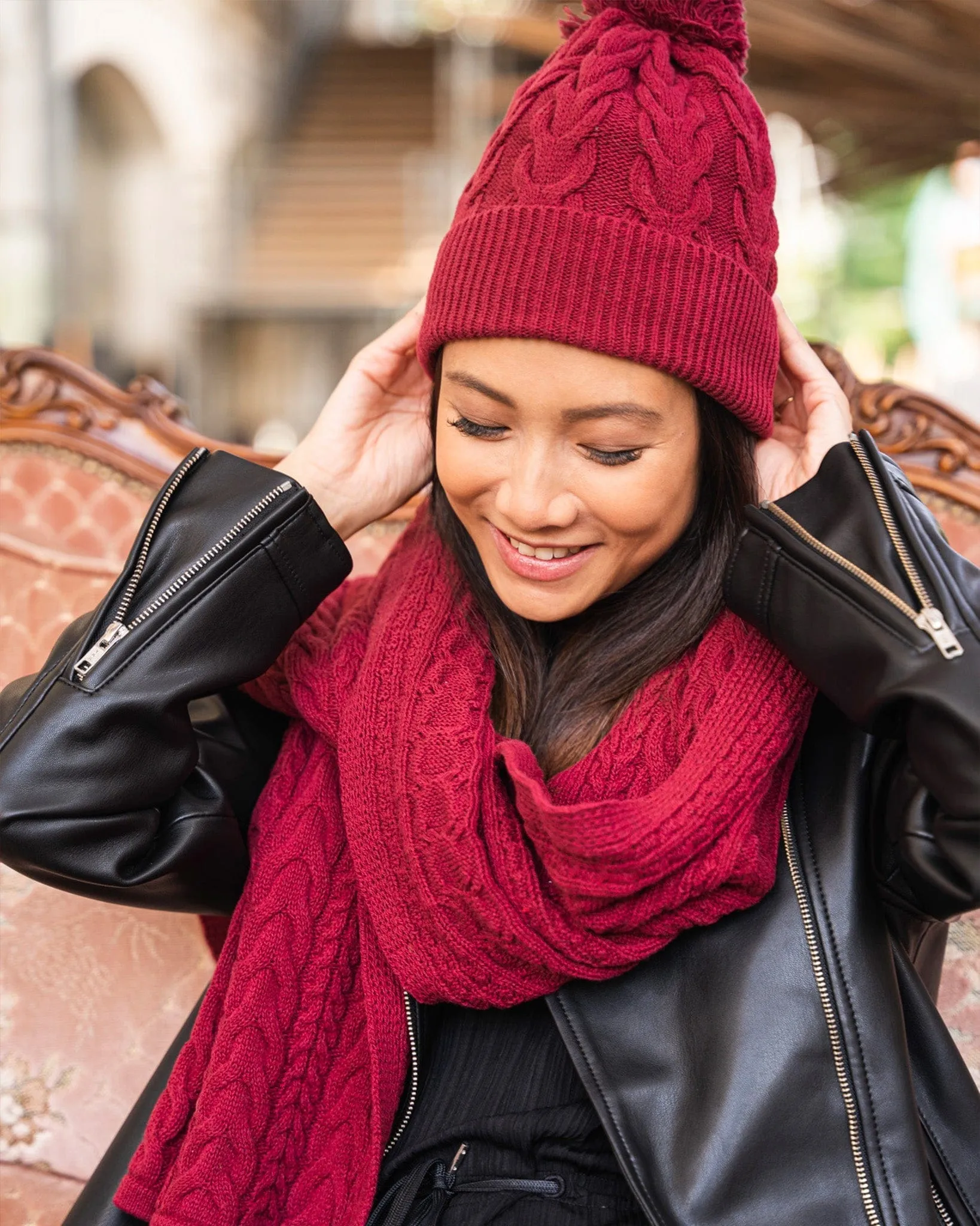 Snowflake Recycled Cotton Vegan Hat | Burgundy