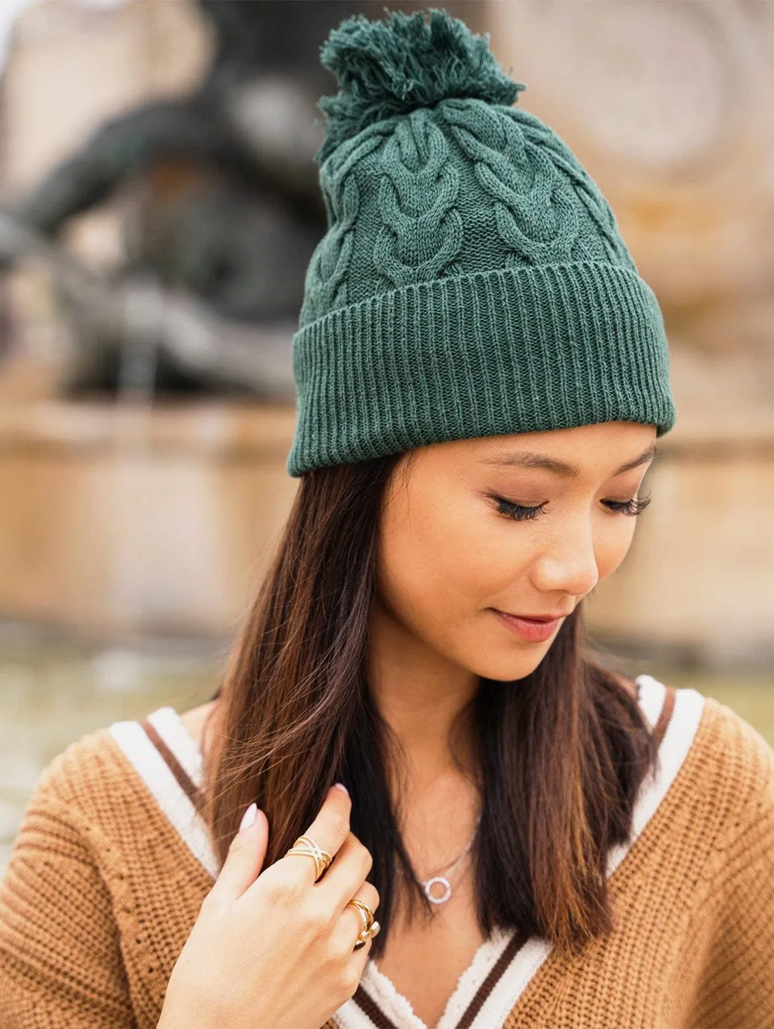 Snowflake Recycled Cotton Vegan Hat | Forest Green