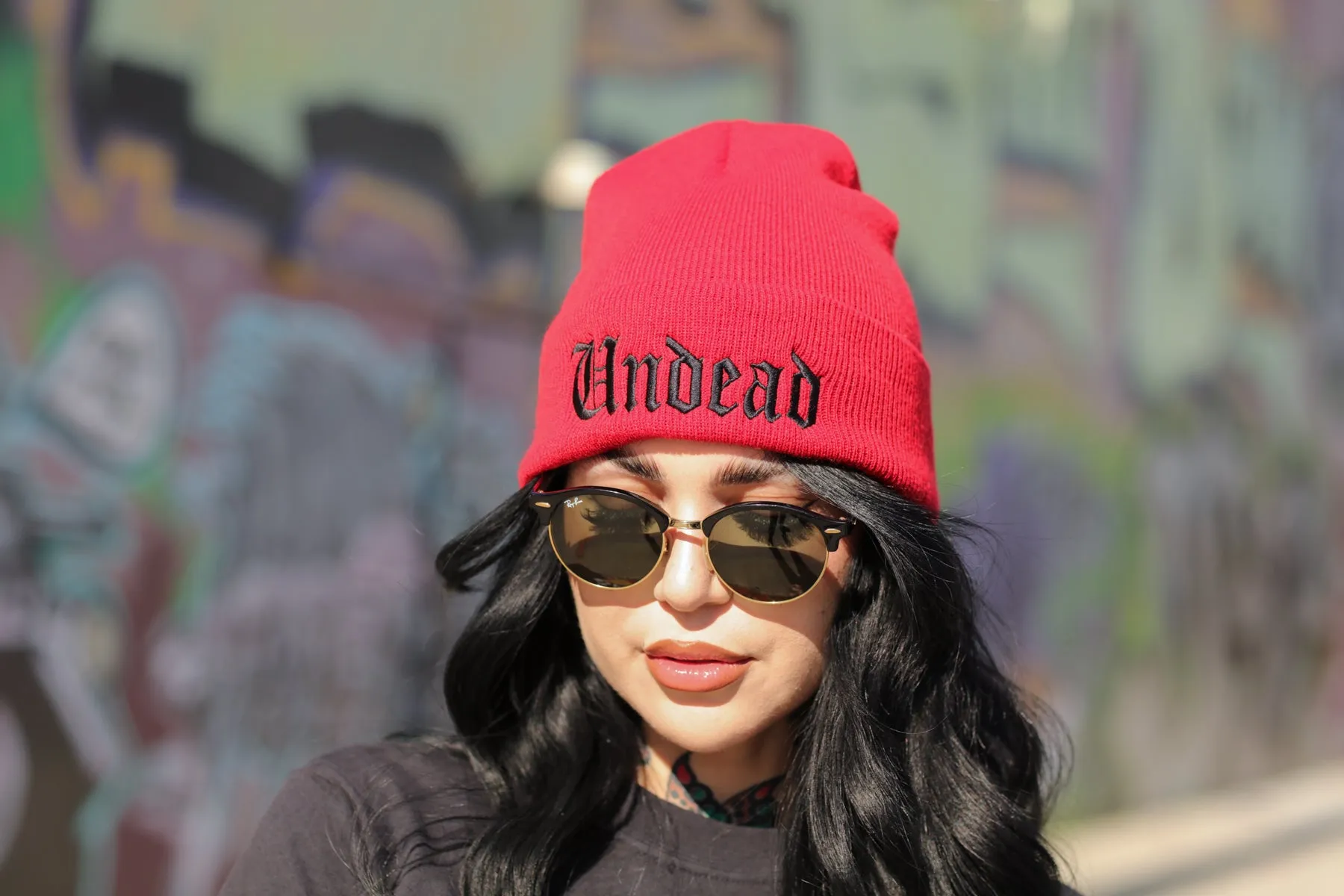 Undead Script Cuff Beanie (Red)