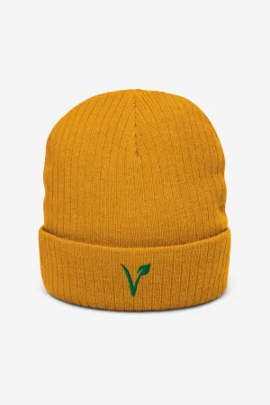 V Leaf Recycled Ribbed Knit Beanie