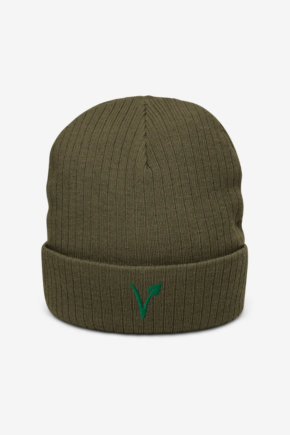 V Leaf Recycled Ribbed Knit Beanie